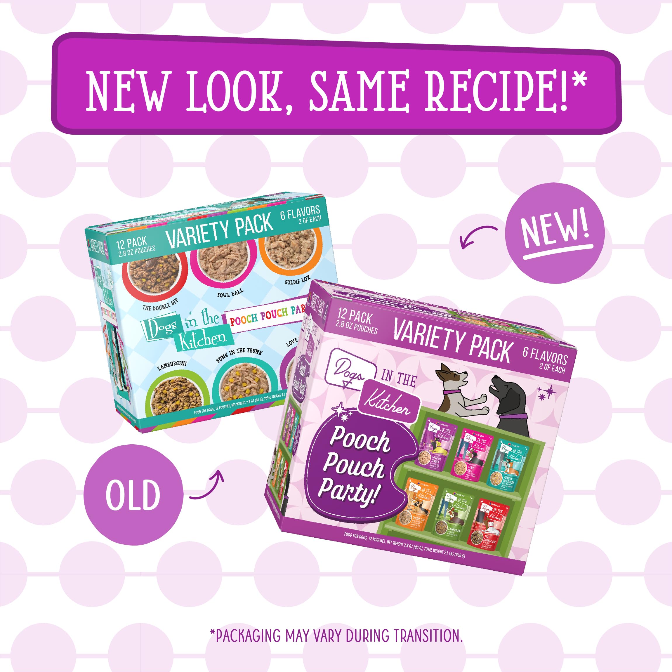 Weruva Dogs in The Kitchen Variety Pack - Pooch Pouch Party! Wet Dog Food for Small & Medium Breeds, 2.8Oz Pouches (Pack of 12) - Perfect for Travel, Training Treats & On-The-Go Meals