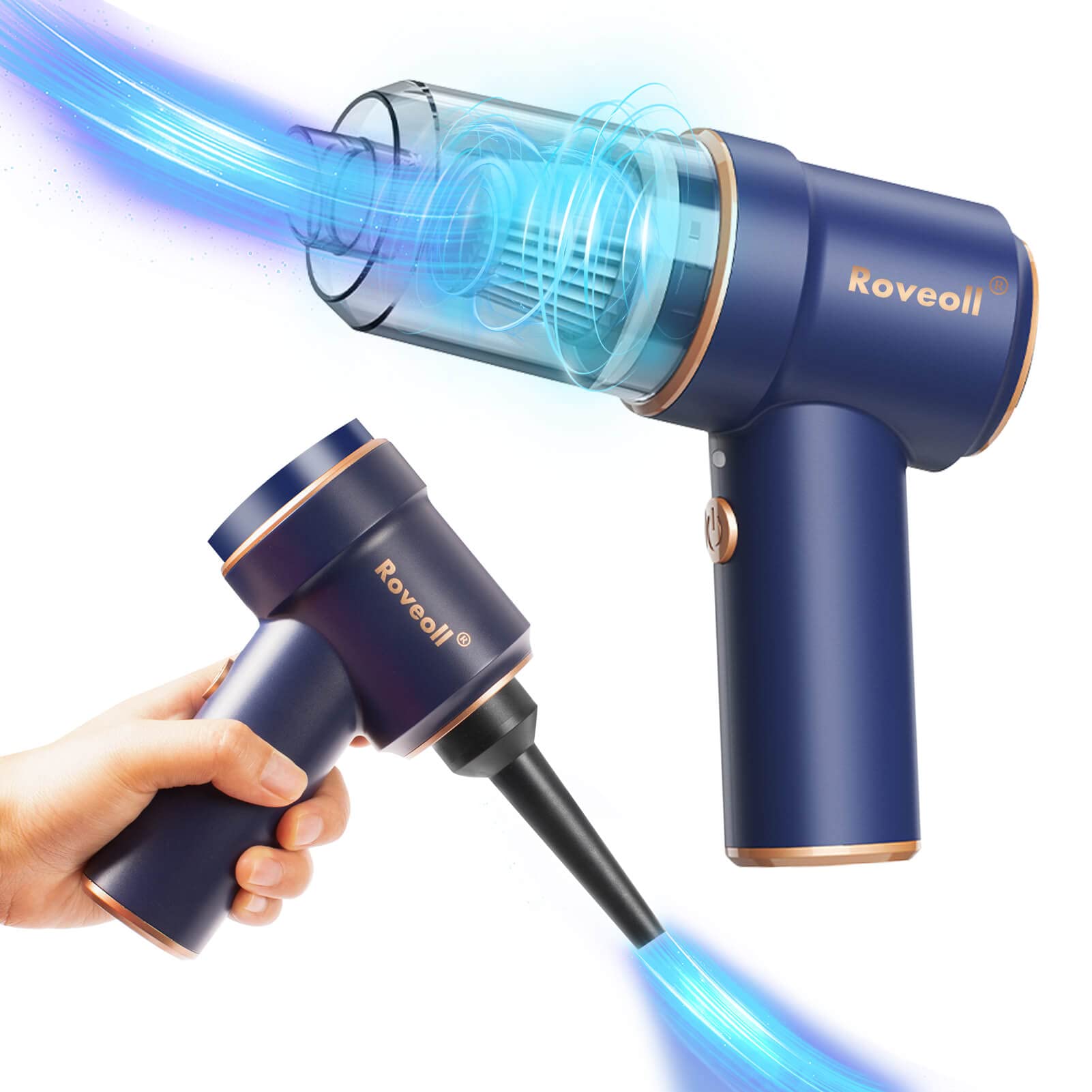 2-in-1 Cordless Handheld Vacuum Cleaner & 80,000 RPM Air Duster - USB Rechargeable Mini Vacuum for Car, Home, Computer Keyboard, Pet Hair | Portable Dust Blower for Cleaning Cars, Electronics, Furniture & Small Spaces