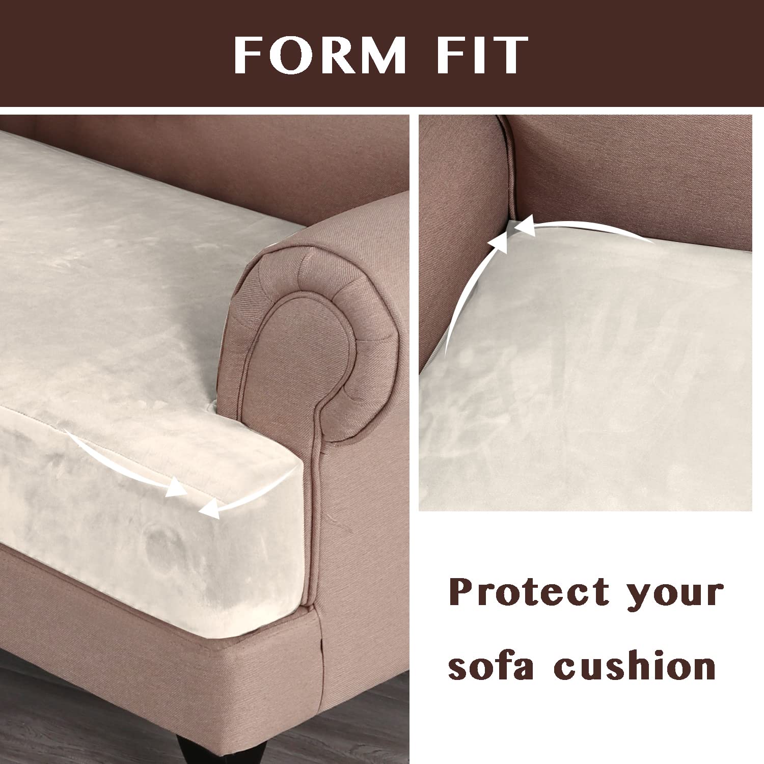 Stretch Velvet Sofa Slipcover Set - 3 Piece Elastic Couch Covers for 3-Seat Sofa, Soft Thickened Velvet Fabric, Ivory - Perfect for Living Room, Sectional, and Home Decor Protection
