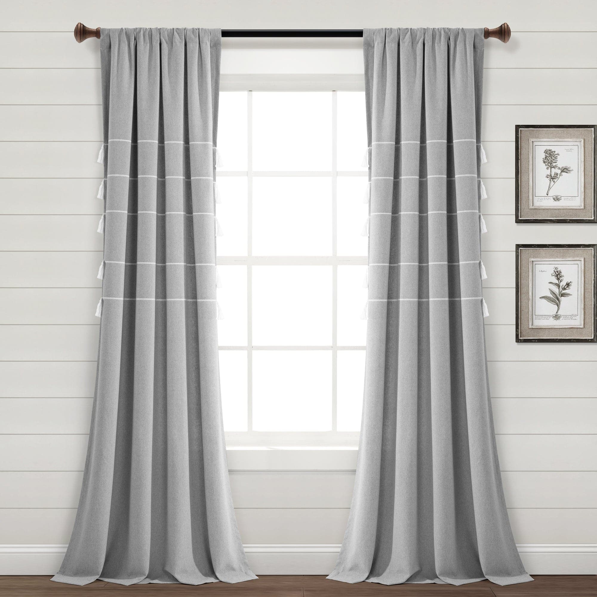 Farmhouse Boho Stripe Woven Tassel Window Curtains - Yarn Dyed Recycled Cotton Blend Panel Set (2 Pack) for Living Room, Bedroom & Dining Room Decor