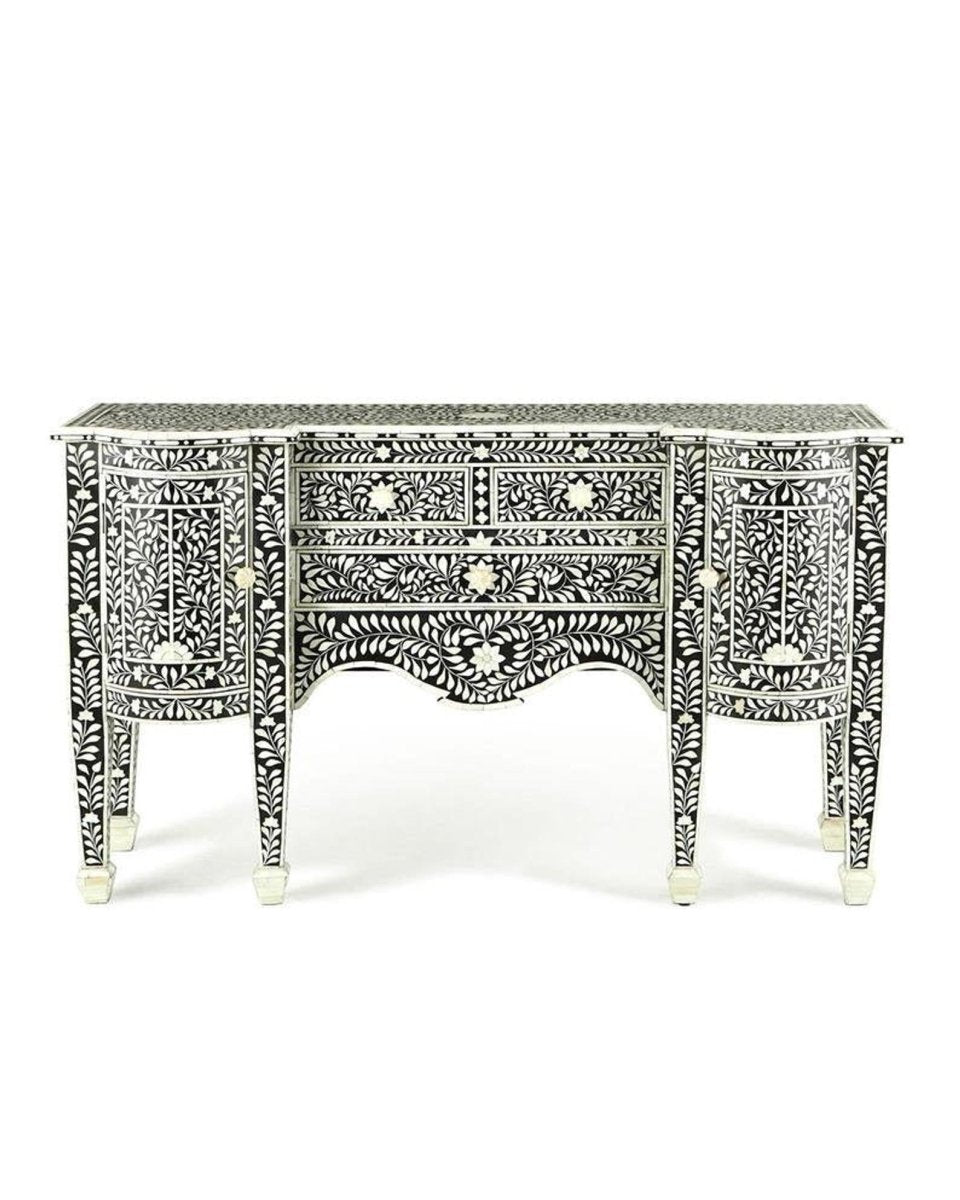 Handmade Bone Inlay Luxury Sideboard Buffet Table - Black - Perfect for Dining Room, Living Room, or Entryway Storage & Decor