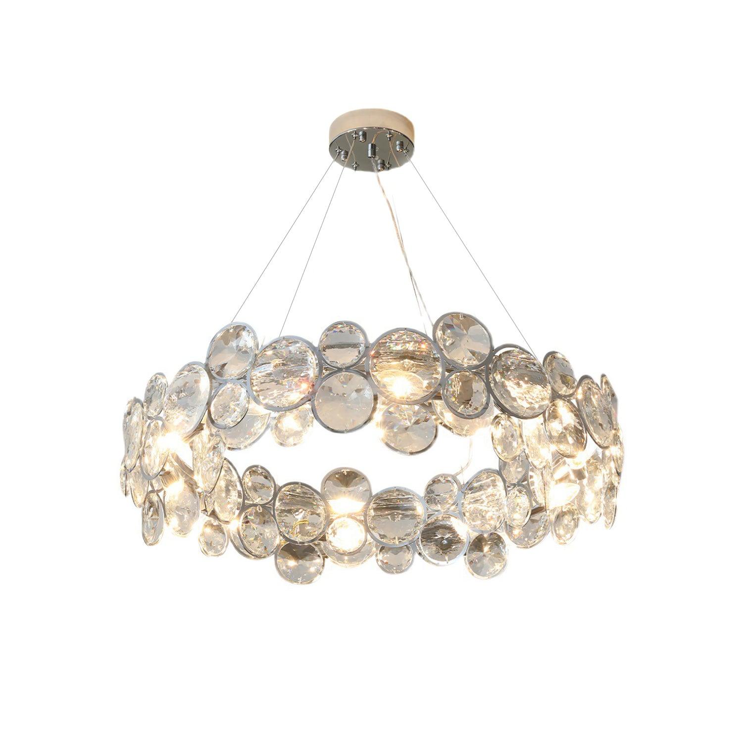 Elegant Chrome Round Crystal Chandelier - Modern Ceiling Light Fixture for Dining Room, Bedroom & Living Room Decor