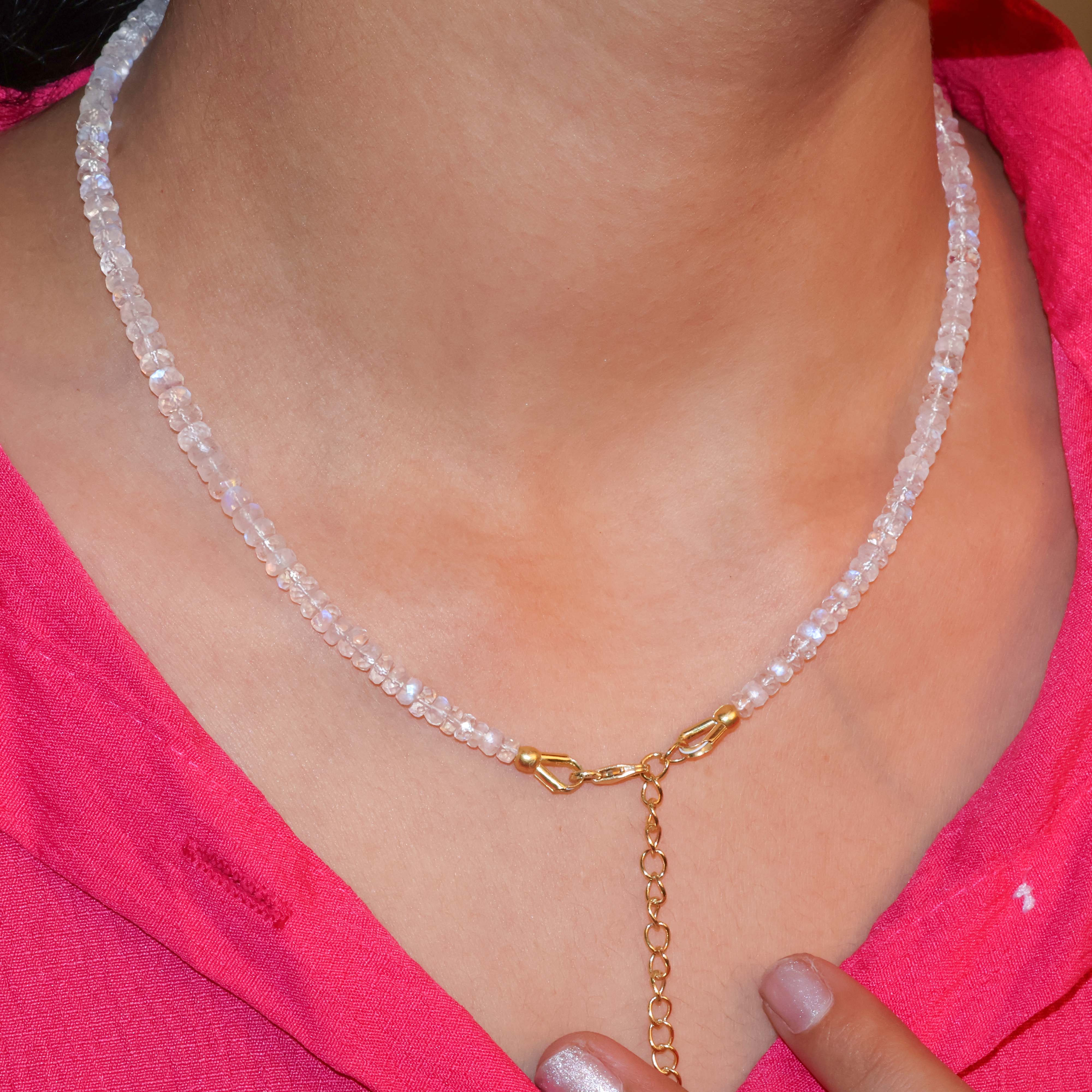 Moonstone Beaded Necklace with 16 + 2 Inch Extender - Adjustable Bohemian Crystal Jewelry for Women, Perfect for Yoga, Meditation & Spiritual Healing