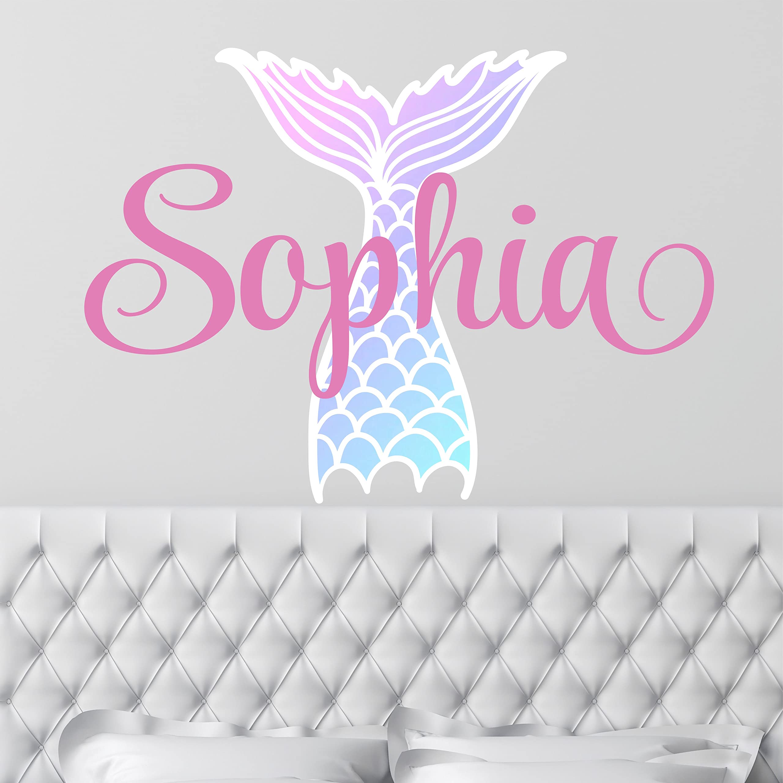 Custom Name Mermaid Nursery Wall Decal - Personalized Mermaid Wall Sticker for Girls' Room - Monogram Name Sign - 39