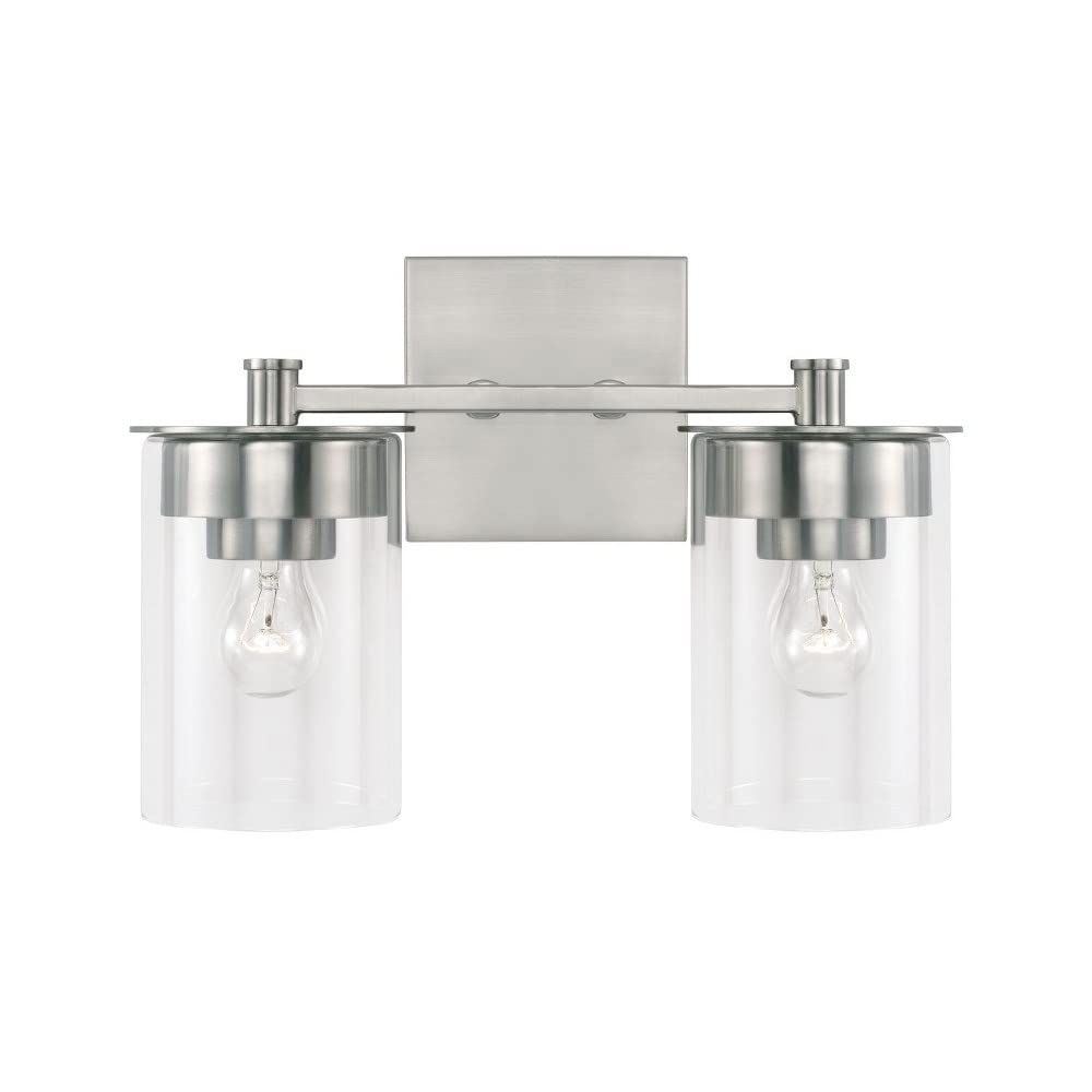 HomePlace Lighting 146821MB-532 2-Light Black Transitional Vanity Light with Clear Glass Cylinder Shades for Bathroom - 200W, 9