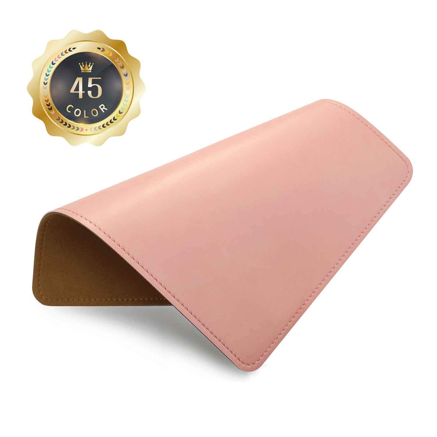 Premium PU Leather Mouse Pad with Stitched Edge & Non-Slip Microfiber Base - Waterproof Desk Mat for Computer, Laptop, Office & Gaming - 8x11 Inch Light Pink - Perfect for Work, Home & Professional Workspaces