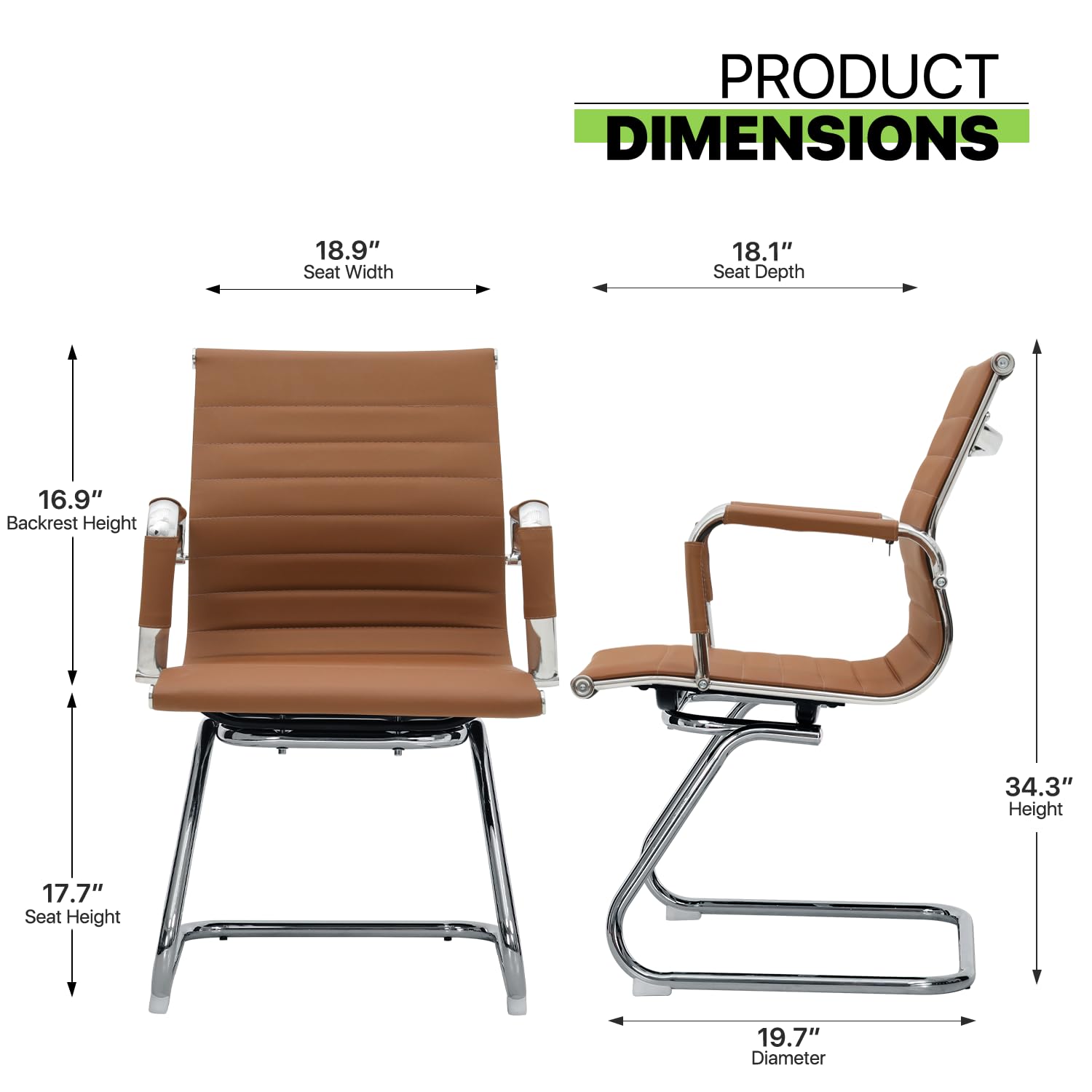 Magshion Office Reception Guest Chair - No Wheels, Mid Back PU Leather Waiting Room Chair with Metal Leg Sled Base & Arms - Conference Room, Lobby, Clinic, Hotel (Brown, 2 Pack)