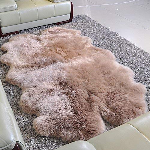 HUAHOO Genuine Sheepskin Rug - 4' x 6' Natural Sheepskin Fur Rug with Shaggy Texture & Irregular Shape - Soft & Fuzzy for Living Room, Bedroom, Fireplace - Perfect for Cozy Home Decor, Floor Seating, or Nursery Accent (4-Pelt Set)