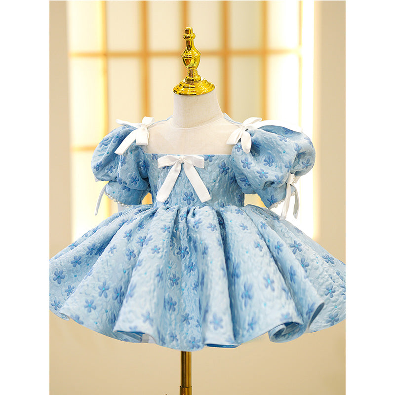Baby Girl Floral Puff Sleeve Bow Knot Fluffy Dress for Birthday Party & Princess Costume - Perfect for Photoshoots, Special Occasions & Toddler Dress Up