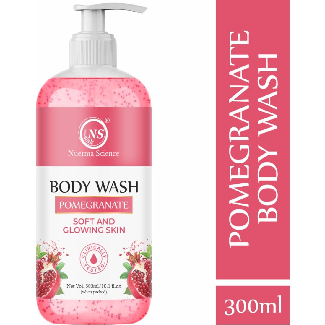 Nuerma Science Brightening Pomegranate Body Wash - 100% Natural Shower Gel for Glowing Skin | Soothing, Moisturizing & Hydrating Body Cleanser | Paraben & Sulfate Free, Vegan (300ml) | Perfect for Daily Use & Spa-Like Experience at Home
