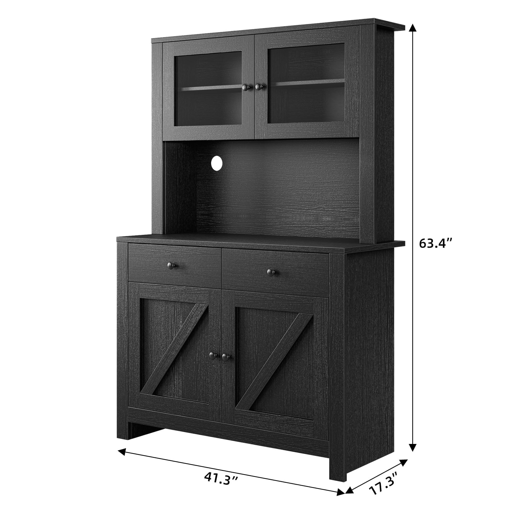 Freestanding Kitchen Pantry Cabinet with Microwave Stand & Adjustable Shelves - Buffet Hutch Cupboard for Dining Room & Kitchen Storage - Black (Ideal for Small Spaces & Apartment Living)