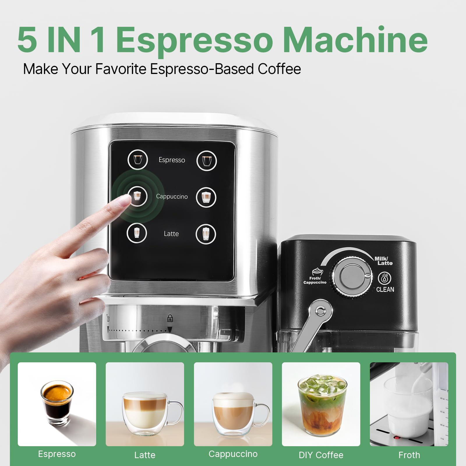 20 Bar Espresso Machine with Touchscreen & Automatic Milk Frother - Dual Heating System & Dual Pump for Cappuccino, Latte & Coffee - Perfect for Home, Office & Cafe Use