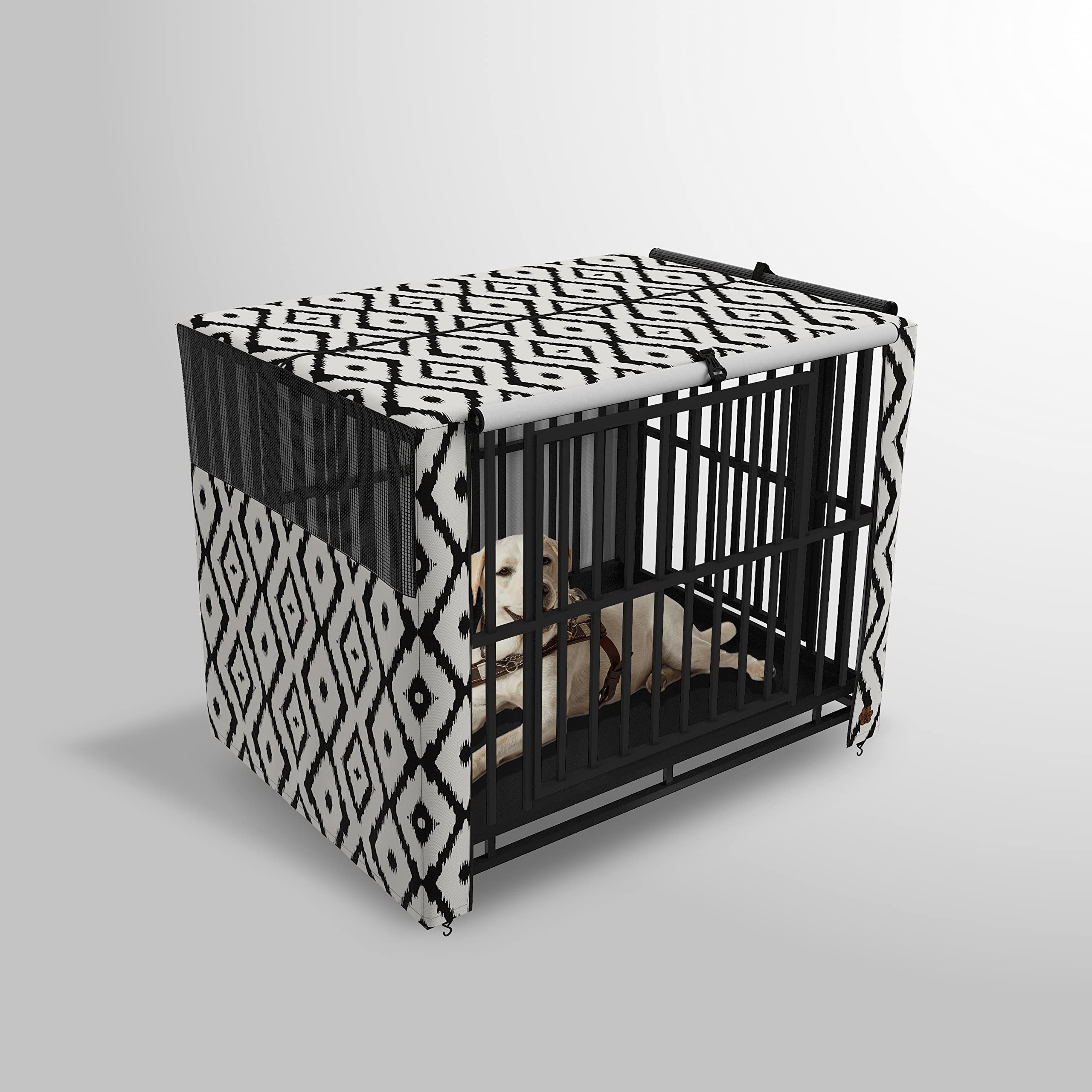 UV & Water Resistant Dog Crate Cover with Mesh Panel Window & Carry Bag - Durable Pet Kennel Cover for Travel, Home, and Outdoor Use - Neon Earth Design