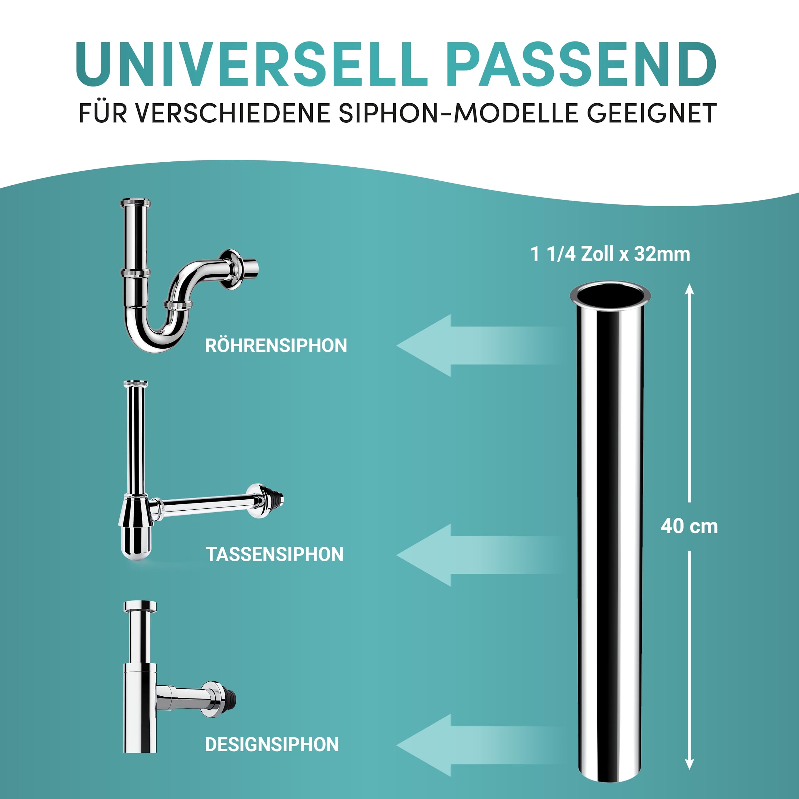Engelbach® Universal Extension Tube for Siphon 400mm Extra Long - 1 1/4 Inch x 32mm Extension Pipe for Design Siphon, Tube Siphon, Cup Siphon - Perfect for Kitchen, Bathroom & Plumbing Upgrades