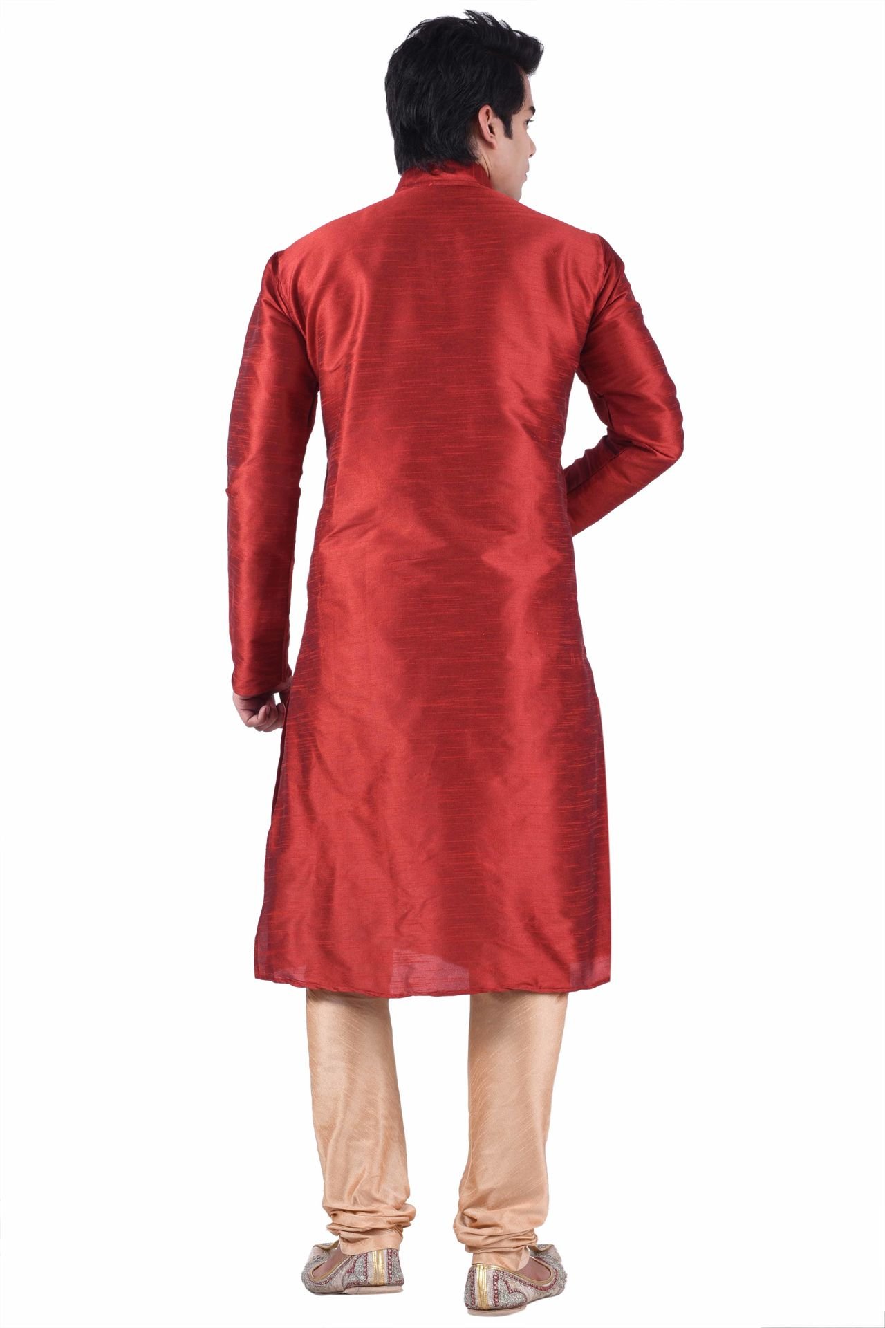 Stylish Men's Red Solid Kurta & Churidar Set - Traditional Indian Ethnic Wear for Festivals, Weddings & Special Occasions