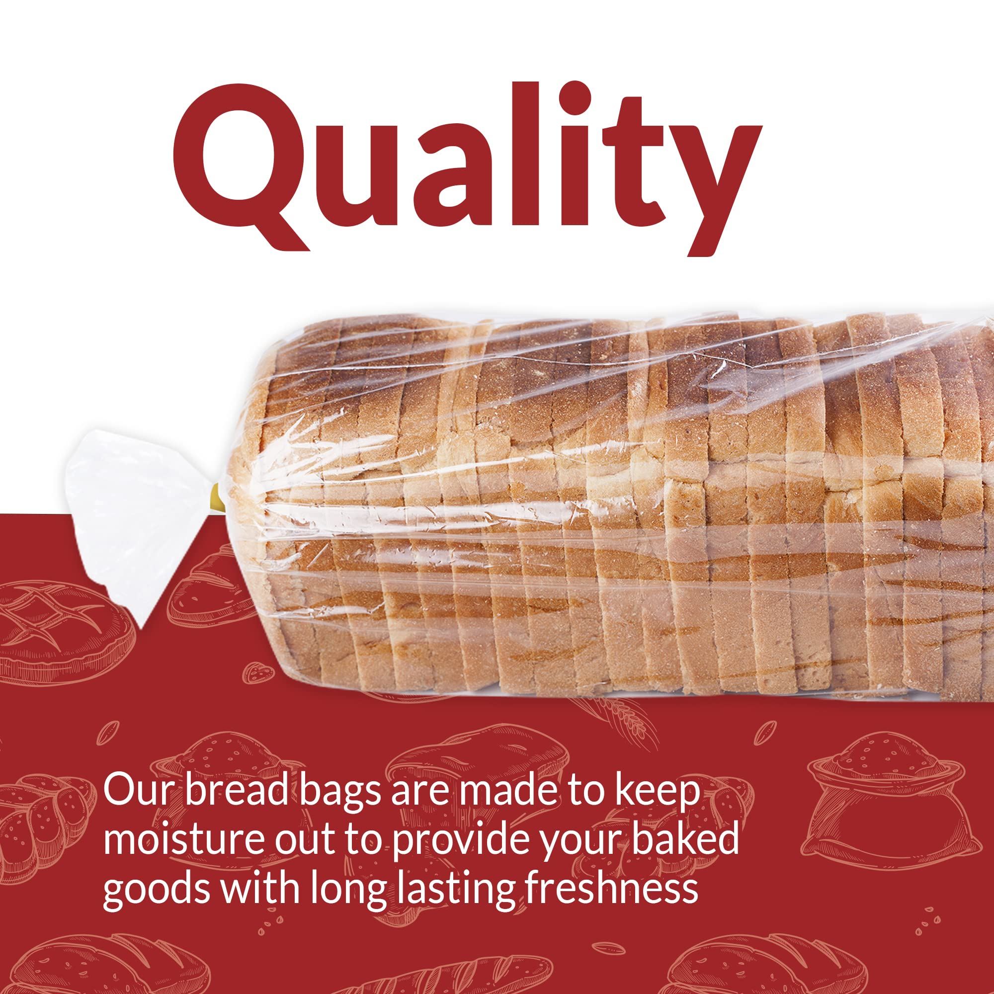 Reliable Clear Plastic Bread Bags with Twist Ties - 8x4x18 Inches, 250 Pack - Bulk Bakery Bags for Homemade Bread, Loaf Packing & Fresh Storage - Perfect for Bakeries, Home Baking & Food Preservation