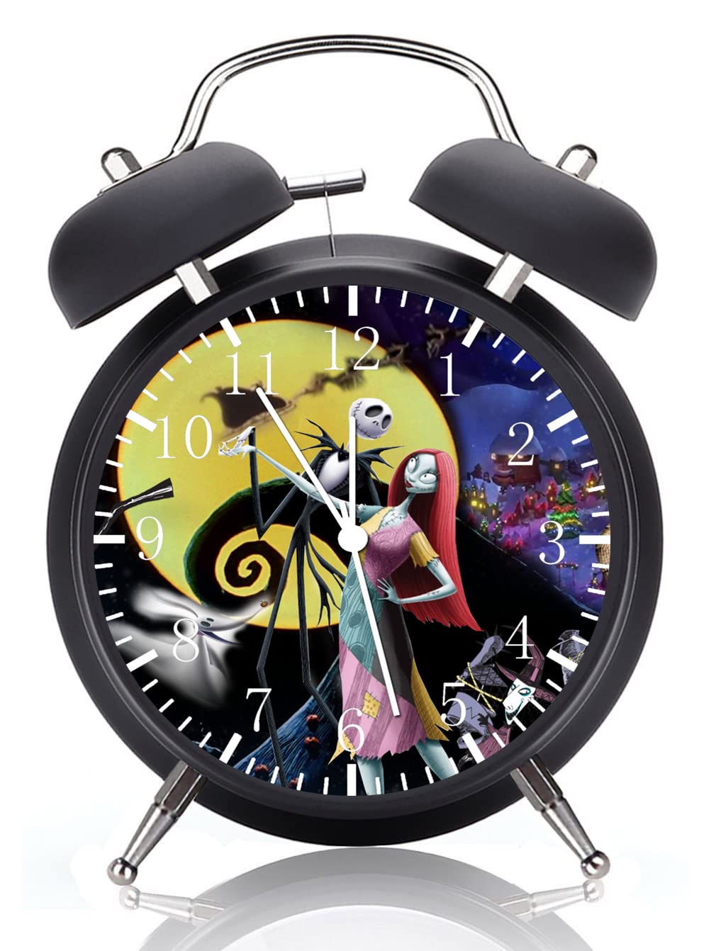 Twin Bell The Nightmare Before Christmas Alarm Clock with Night Light - Silent Non-Ticking 4-Inch Glass Face Desk Clock - Perfect Home & Office Decor - Best Gift for Birthday, Halloween, Christmas - Ideal for Bedroom, Kids Room, and Holiday Decorations