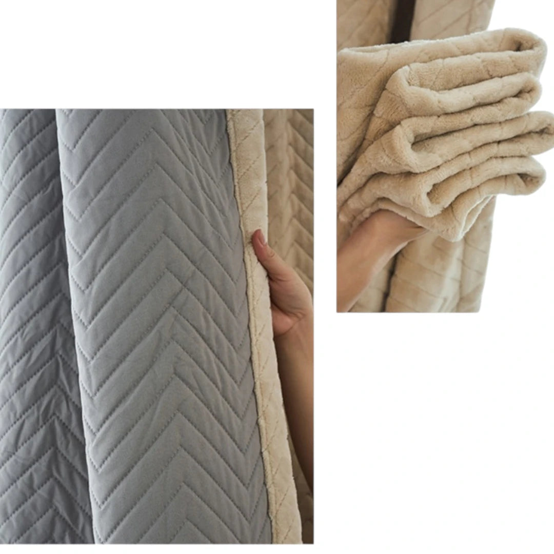 Judith Chevron Velvet Thermal Insulated Soundproof Blackout Curtains for Bedroom & Living Room - Energy Efficient Noise Reducing Window Treatment for Home Decor