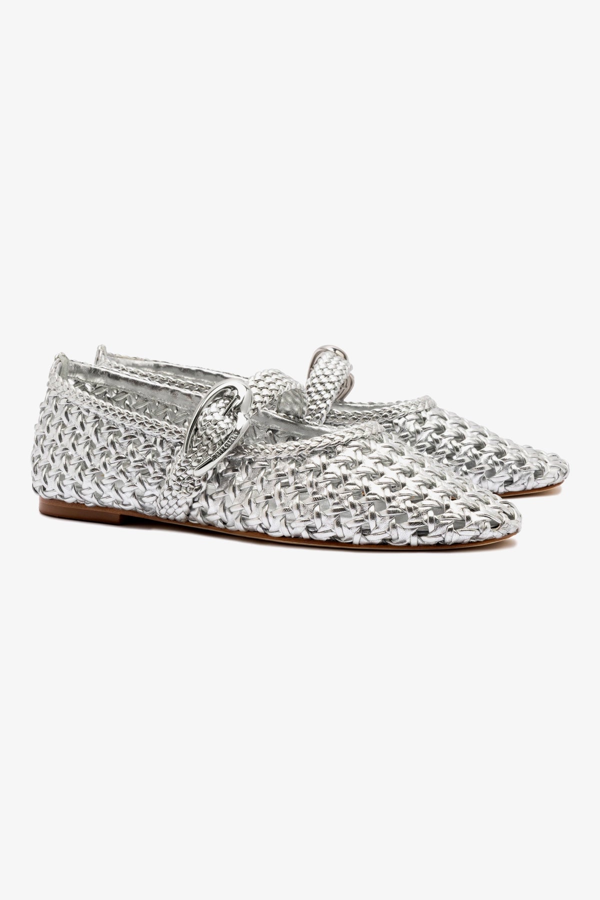 Verona Macrame Ballet Flat Shoes for Women - Silver Metallic Leather Comfortable Slip-On Loafers | Perfect for Casual Wear, Office, and Travel