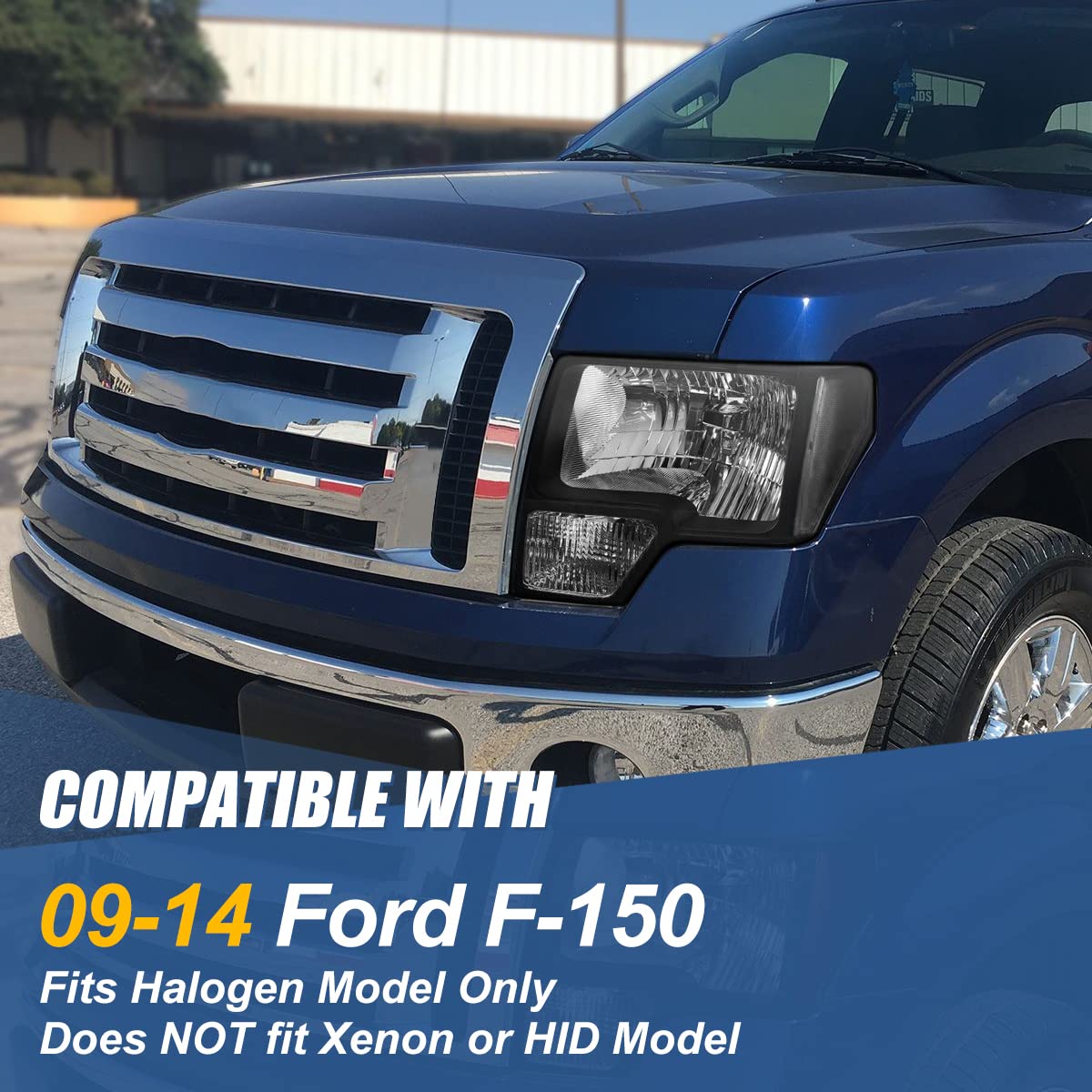 Auto Dynasty Headlight Assembly Replacement for 2009-2014 Ford F150 12th Gen - Driver & Passenger Side Headlamps with LED Signal Lights (Black Housing, Clear Lens) - Perfect for Night Driving & Off-Road Adventures