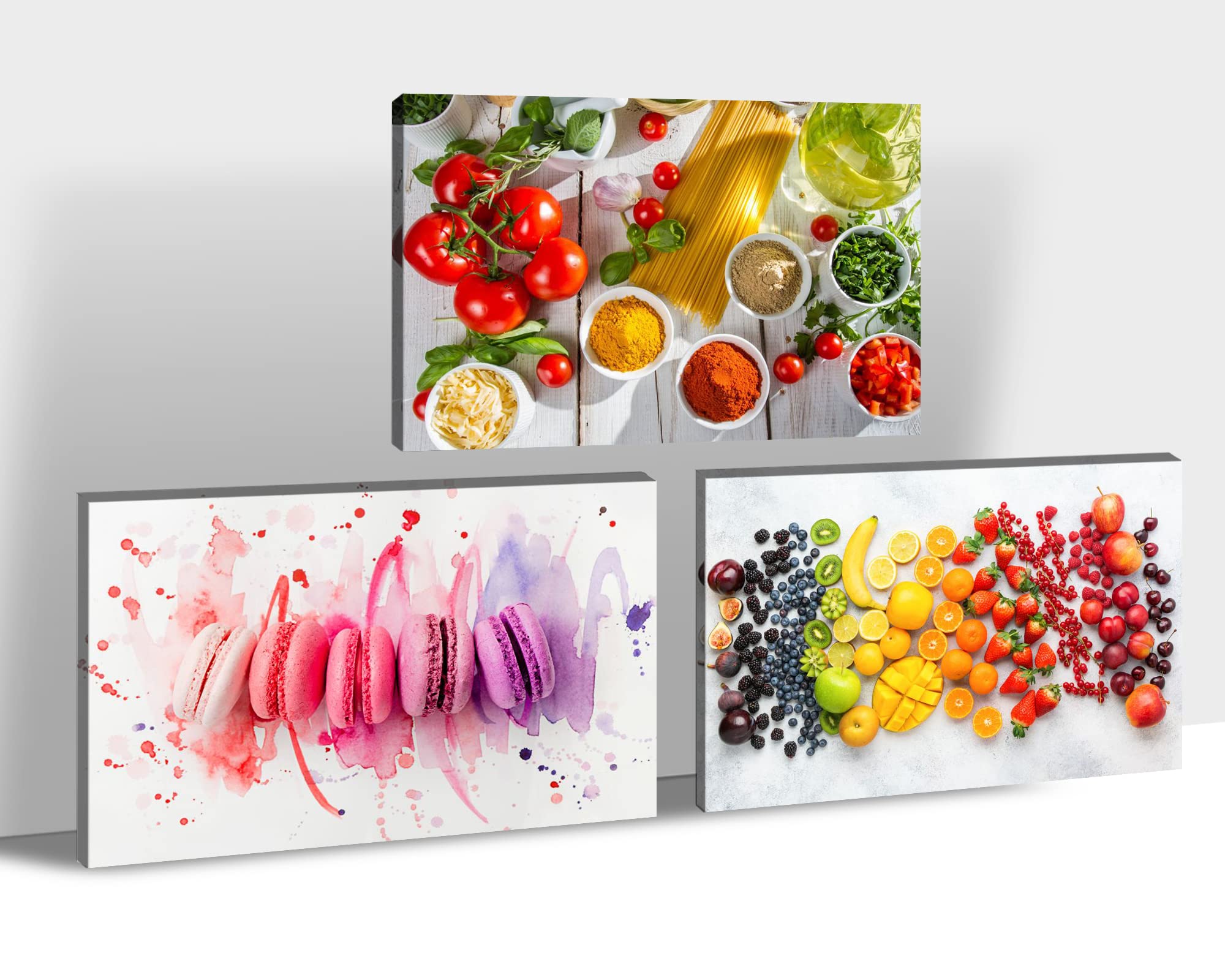 3-Piece Canvas Wall Art Set - Colorful Fruit & Vegetable Kitchen Decor, Framed Modern Restaurant Artwork (24x36 Inches) - Perfect for Home, Cafe, and Dining Room Decorations