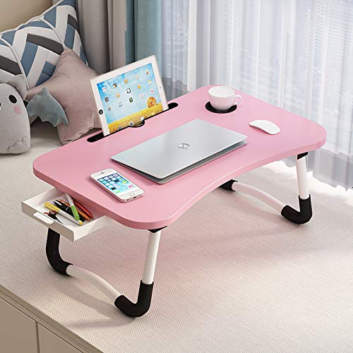VebaCidi Twin Bed Desks with Drawer & Holder - Black & Pink for Dorm & Home Office