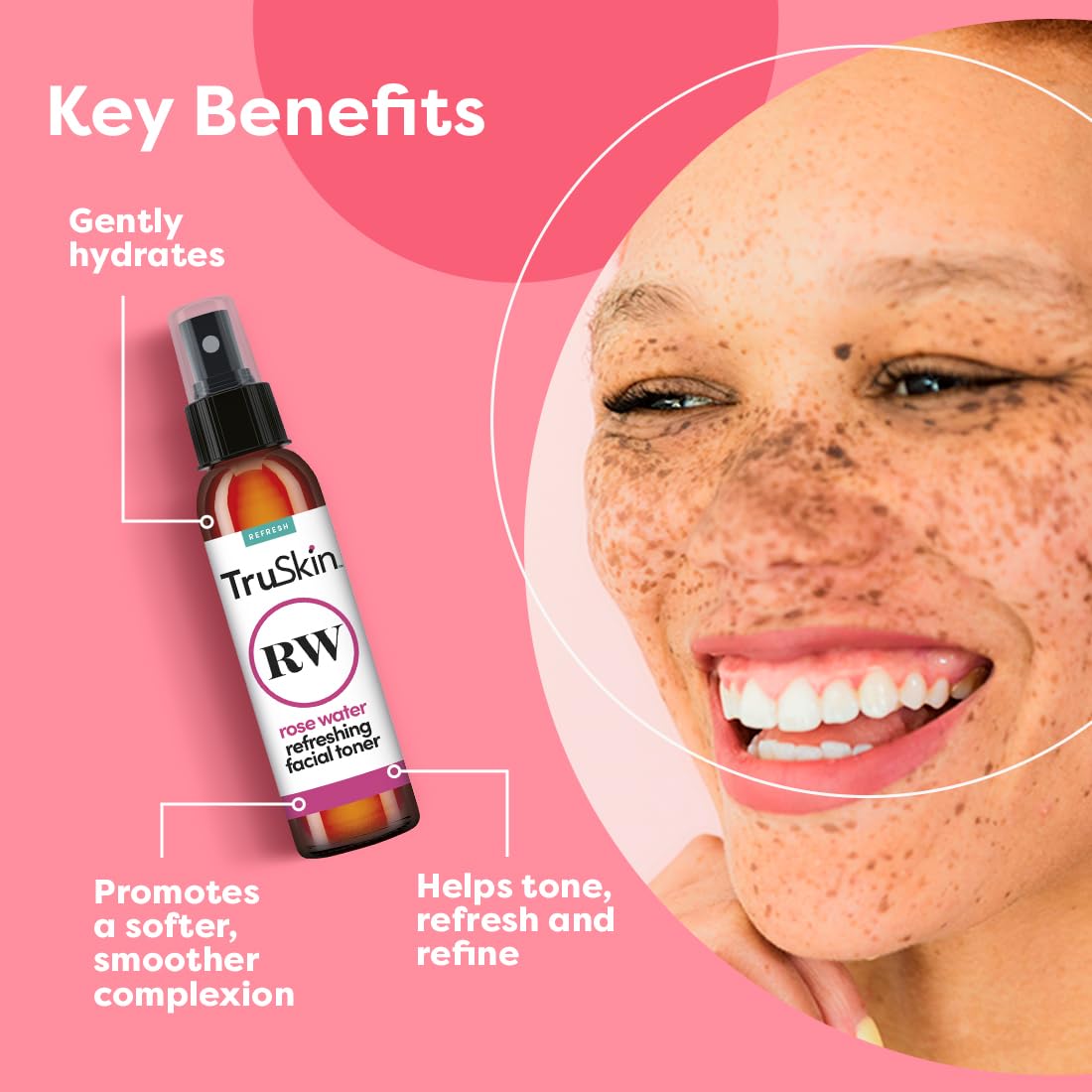TruSkin Rose Water Facial Toner – 100% Pure Rose Water Hydrating & Revitalizing Toner for Balanced Skin – Refines Pores & Enhances Complexion – 4 fl oz – Perfect for Daily Skincare Routine & Post-Workout Refresh