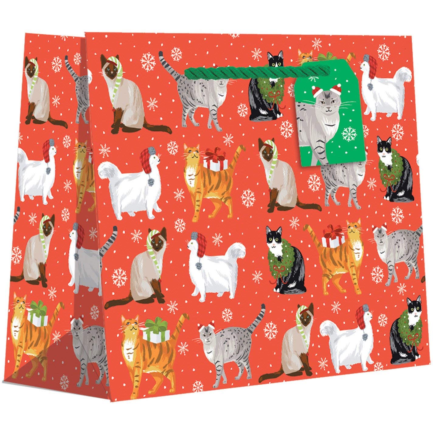 Jillson & Roberts Large Bulk Tote Bags with Fancy Cat Print - 60 Pack for Shopping, Groceries & Gifts | Durable Reusable Eco-Friendly Bags