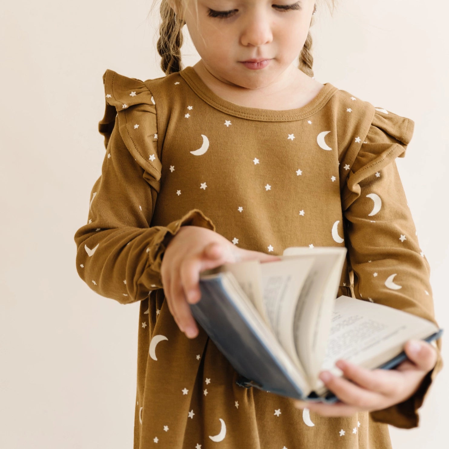 Organic Cotton Ruffle Dress for Girls - Soft & Comfortable Baby Toddler Dress - Moonlight Blue Floral Print - Perfect for Birthday Parties, Photo Shoots & Special Occasions