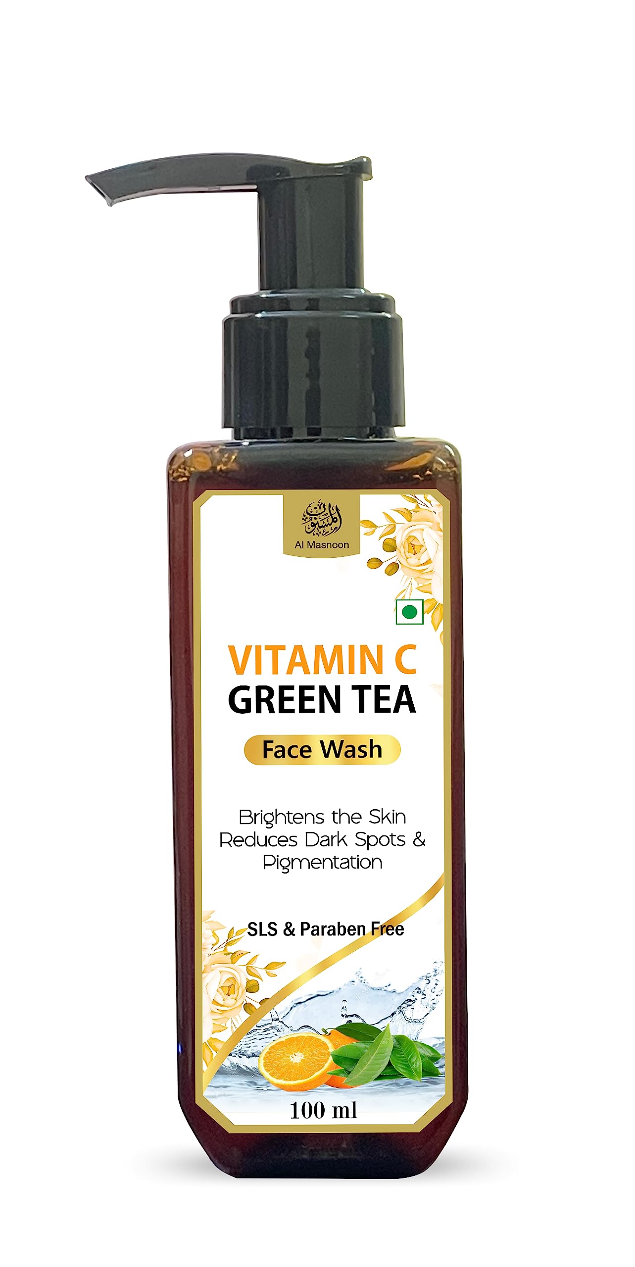 AL MASNOON Vitamin C & Green Tea Face Wash - Brightening Cleanser for Glowing Skin, SLS & Paraben Free, 100ml (Pack of 1) | Perfect for Morning & Night Skincare Routine