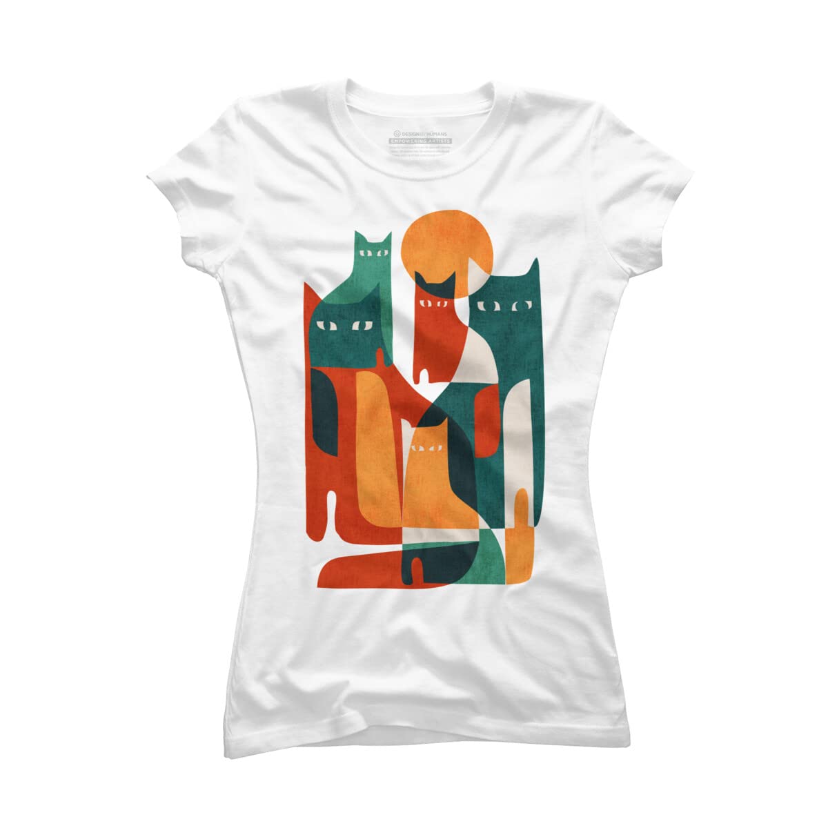 Design By Humans Junior's Cat Print T-Shirt - Cute Cat Graphic Tee for Women & Girls - Perfect for Casual Wear, Gifts & Cat Lovers
