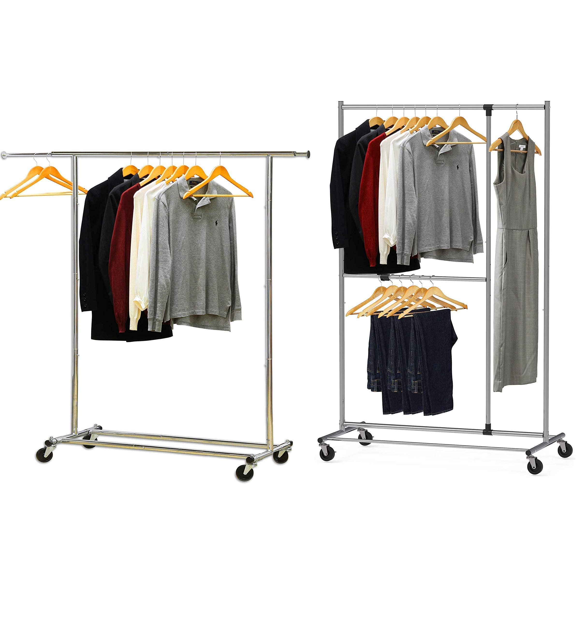 Heavy Duty Adjustable Garment Rack with Dual Bars - Sturdy Clothes Hanging Organizer for Closet, Laundry Room & Bedroom Storage - Perfect for Drying, Organizing & Displaying Clothes