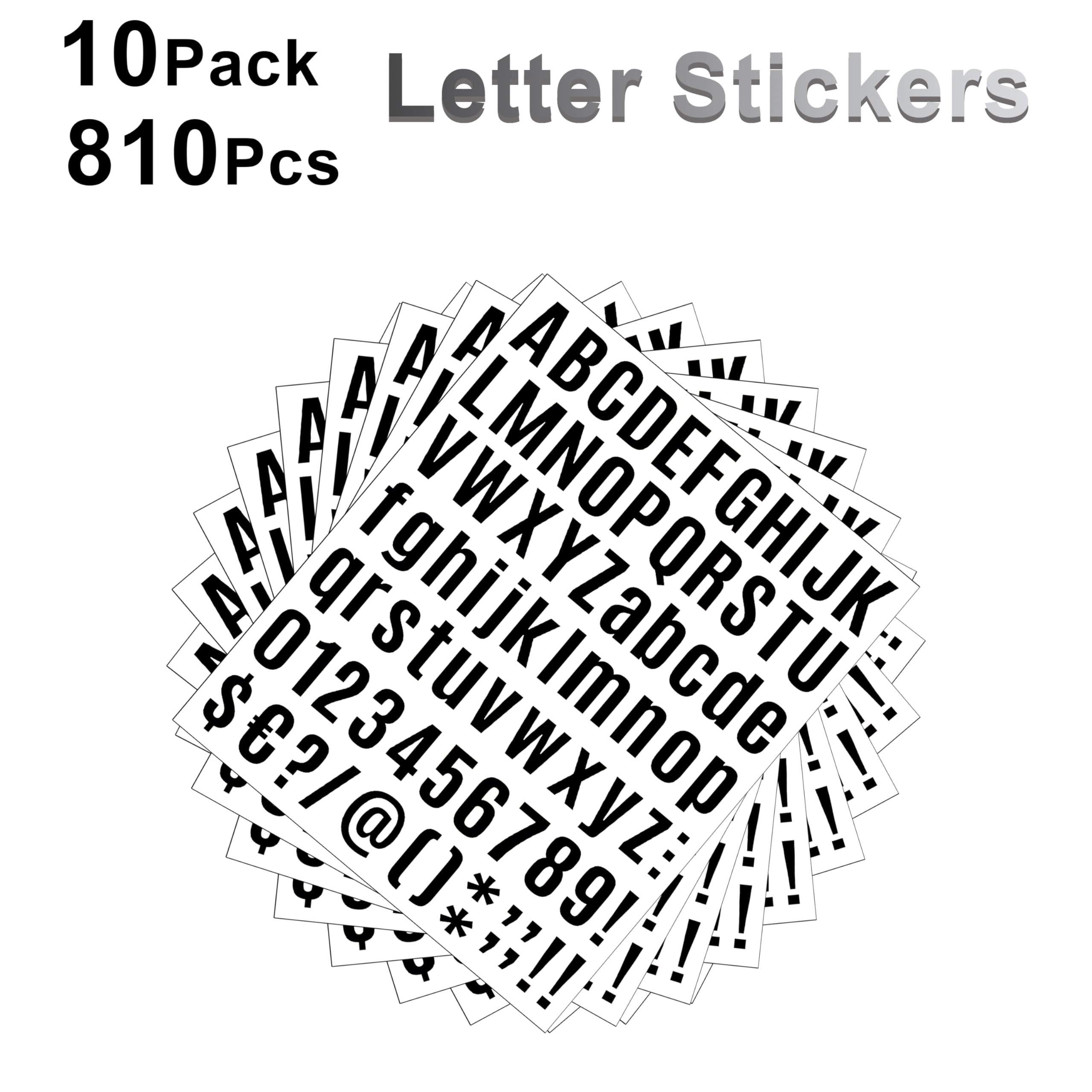 10 Sheet Black Vinyl Letter Stickers - 1 Inch Waterproof Alphabet Stickers for DIY Crafts, Outdoor Signs, Windows, Doors, Mailboxes & Vehicles - Self-Adhesive Durable Decals for Home, Office & Car Decor