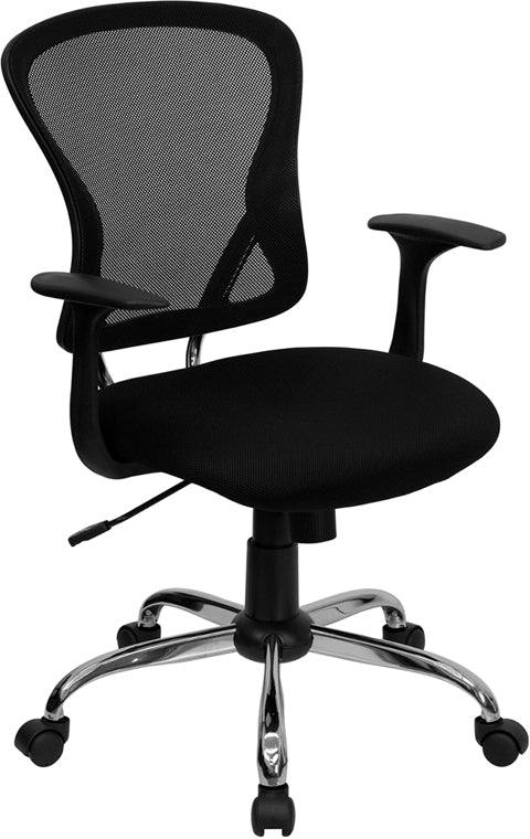 FLASH Alfred Mid Back Black Mesh Swivel Task Office Chair with Chrome Base and Arms - Ergonomic Desk Chair for Home Office, Computer Work & Gaming