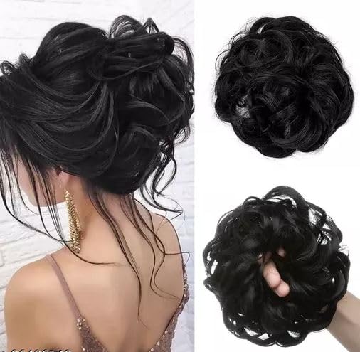 Zhunmun 1PC Messy Bun Hair Extension with Elastic Band - Synthetic Hair Scrunchies for Women & Girls - Perfect for Parties, Weddings & Everyday Styling