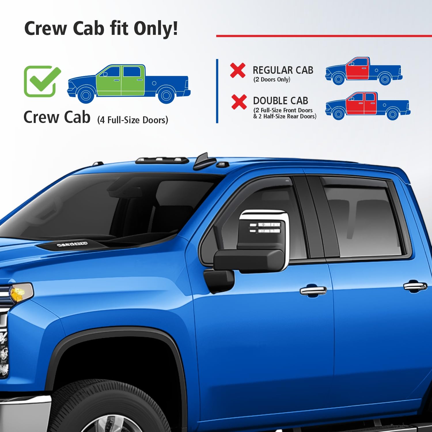 Goodyear Shatterproof In-Channel Window Deflectors for Chevy Silverado/Sierra 2500HD/3500HD 2020-2025 Crew Cab - 4pc Rain Guards & Vent Visors - Car Accessories for Weather Protection & Improved Airflow