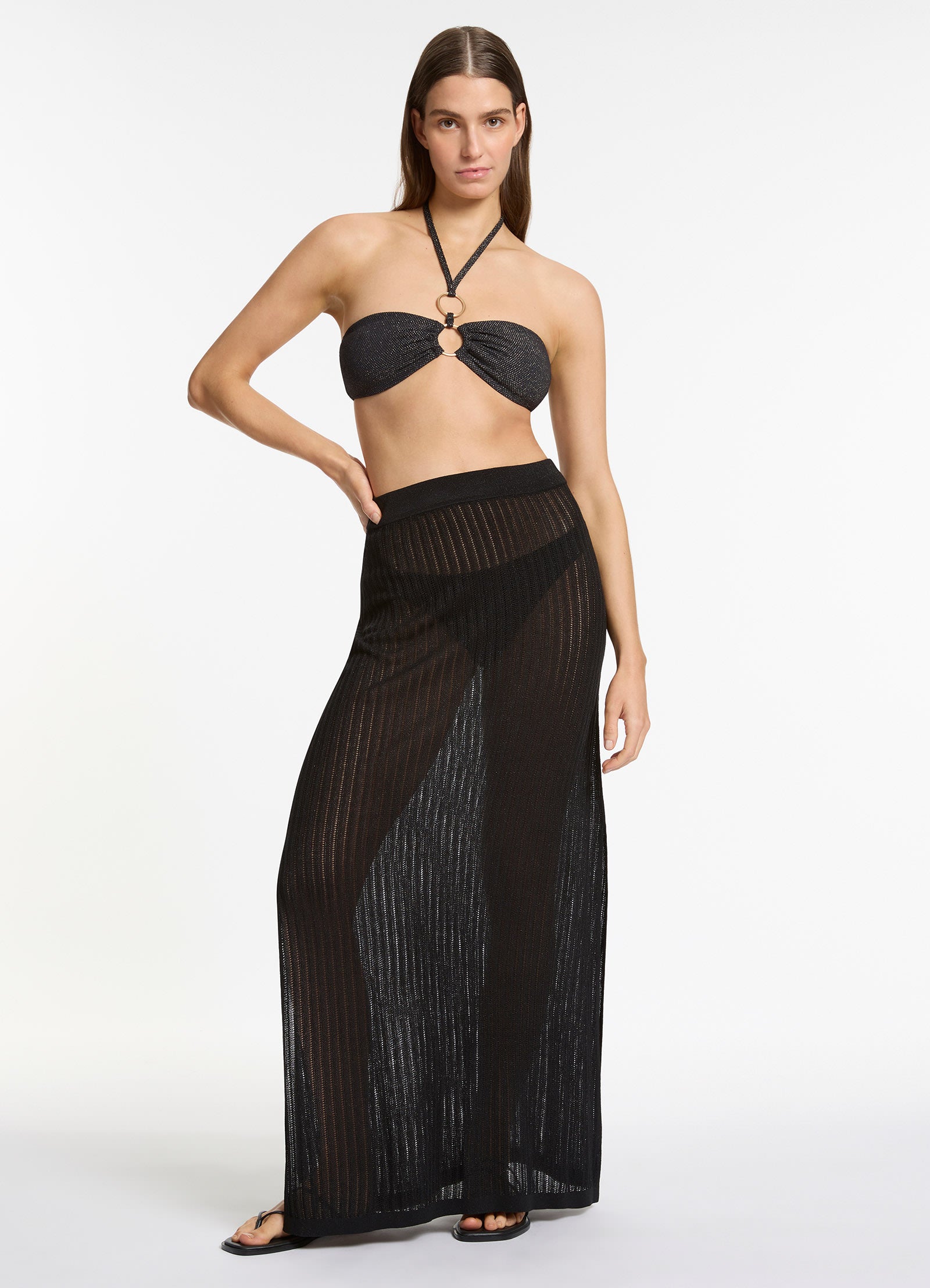 Tirari Nights Knit Maxi Skirt for Women - Soft Stretchy Long Black Skirt - Perfect for Casual Wear, Beach Cover-Up, and Boho Outfits