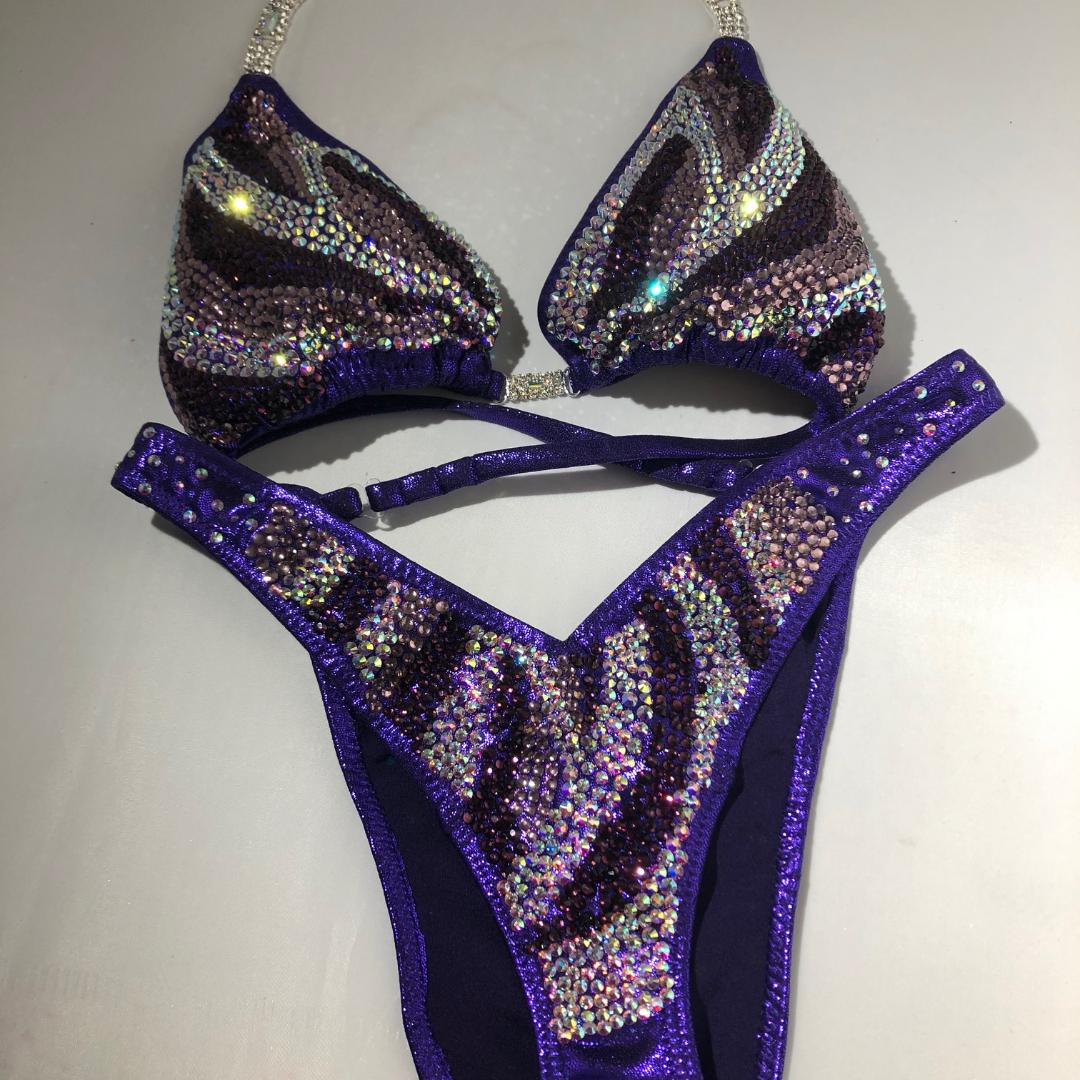Purple Layered Amethyst Figure Fitness Bodybuilding Physique Bikini Competition Posing Suit - Perfect for Bodybuilding Shows, Fitness Competitions & Gym Workouts