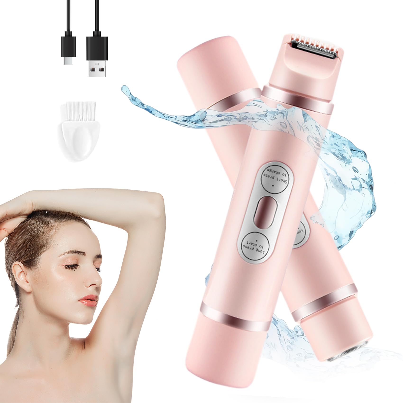 Favorabler-D Women's Electric Razor - 2-in-1 Rechargeable & Waterproof IPX7 Lady Shaver for Smooth Legs, Underarms & Bikini Area - Full Body Hair Removal for Travel, Gym & Everyday Use (Pink)