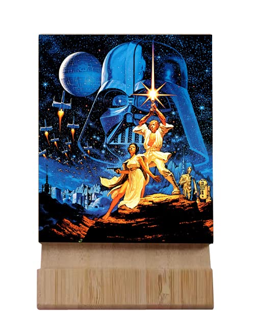 Premium Star Wars Themed Bamboo Phone Stand - Universal Desktop Holder for All Smartphones | Perfect for Movie Nights, Office Desks & Gift Giving