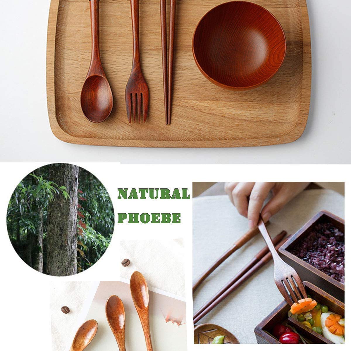Eco-Friendly 8-Piece Reusable Wooden Cutlery Set - Travel Utensils with Case (Spoons, Forks, Chopsticks) | Perfect for Camping, Picnics, Office Lunch & Sustainable Dining