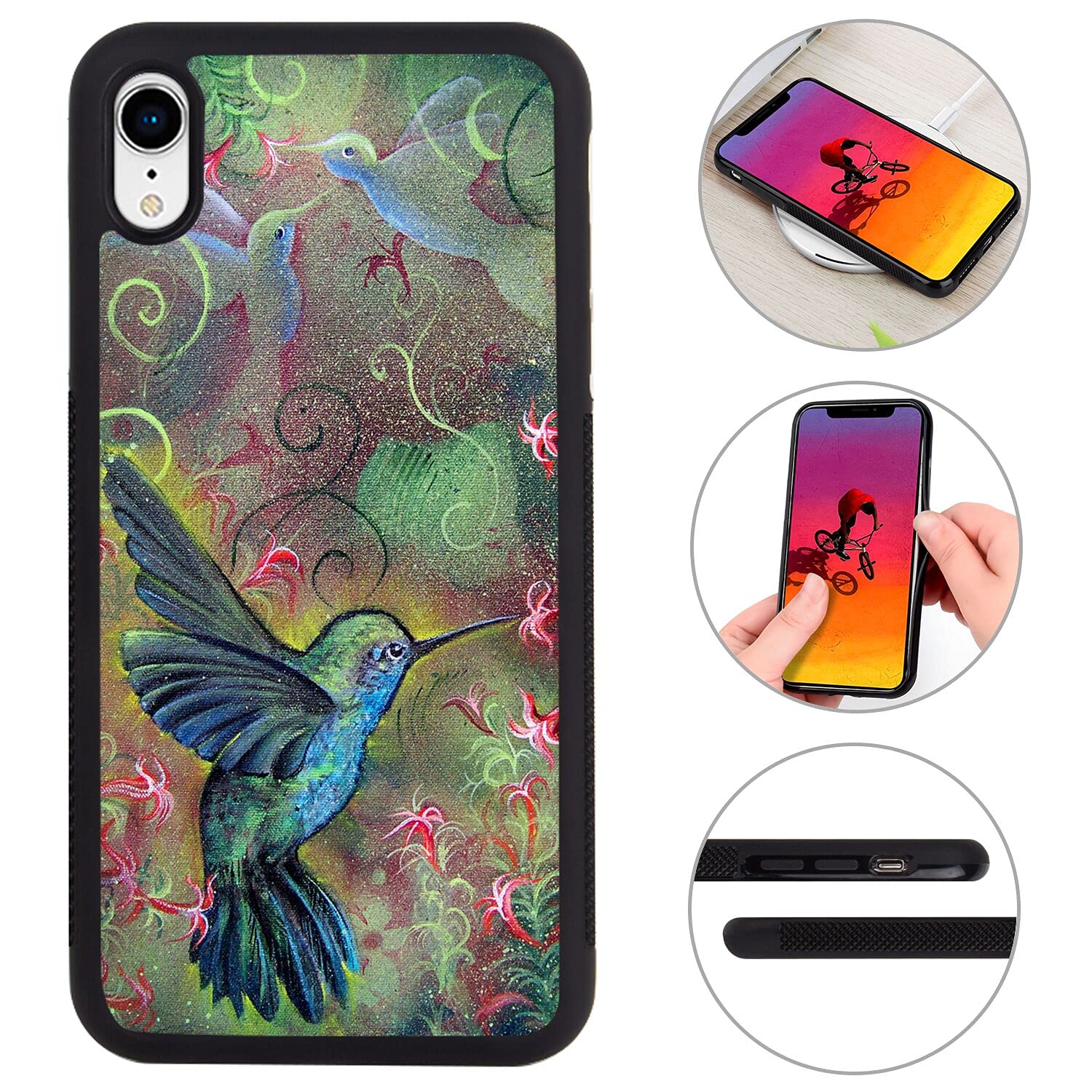 BITWELLS Shockproof iPhone XR Case with Hummingbird Design - Protective Hard PC Cover & Soft Bumper | Lightweight Durable Phone Case for Everyday Use & Outdoor Activities