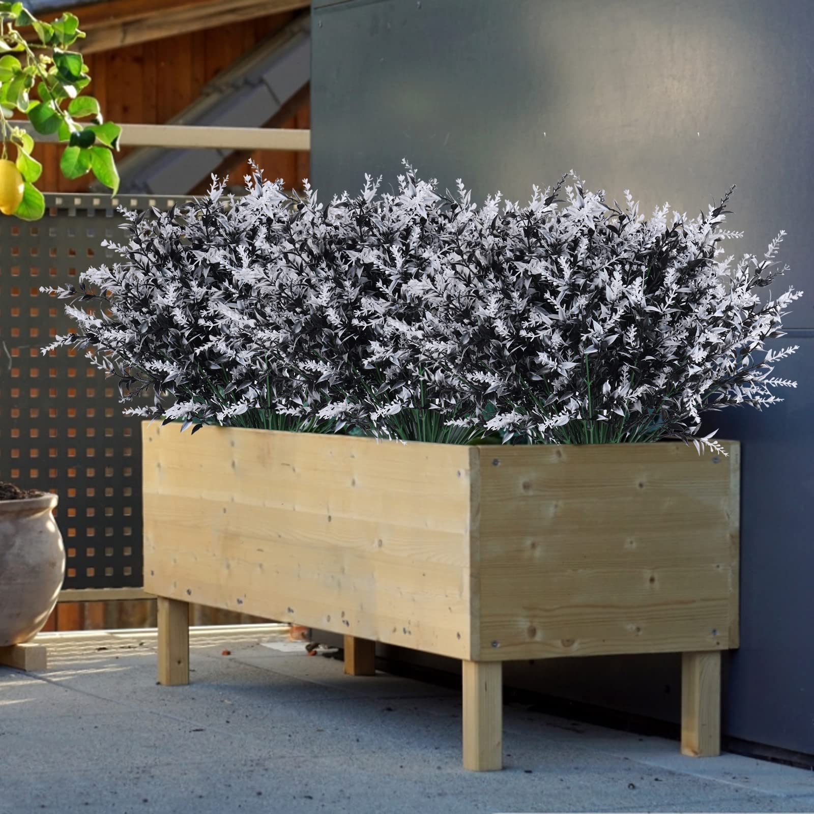 RECUTMS 20 Bundles Black & White Artificial Lavender Flowers - UV Resistant Faux Outdoor Plants for Indoor/Outside Decor - Perfect for Hanging Baskets, Wedding Centerpieces, and Home Garden Decorations