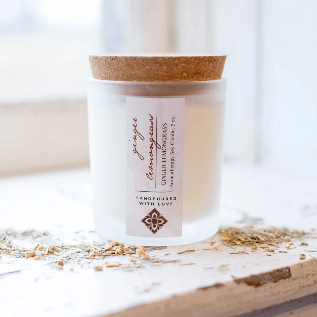 Ginger Lemongrass Soy Wax Aromatherapy Candle - Relaxing Scent for Home, Spa & Meditation | Natural Essential Oil Soy Candle for Stress Relief & Mood Enhancement