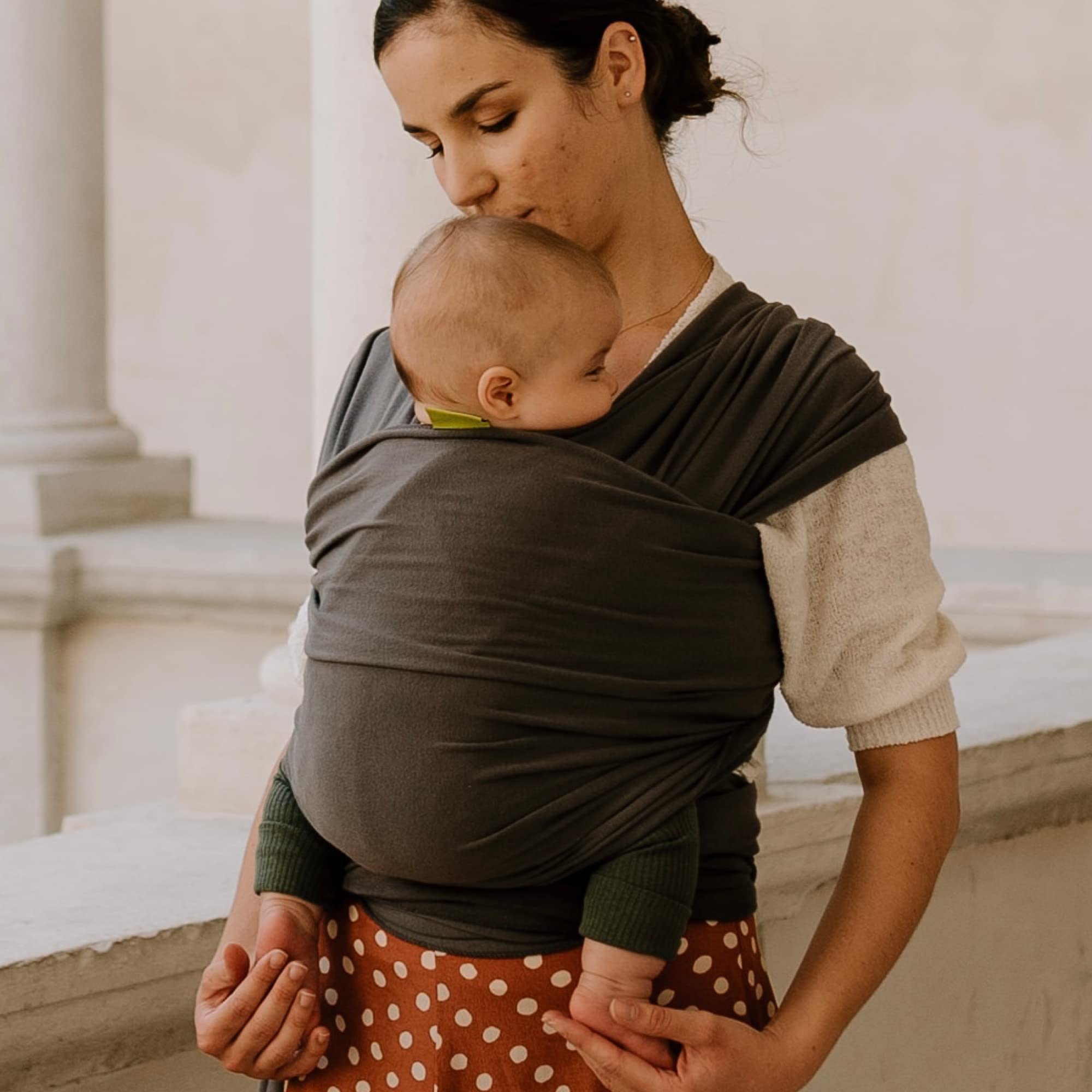 Organic Baby Wrap Carrier - Soft & Breathable Baby Sling for Newborn to Toddler (0-24 Months) - Hands-Free Infant Holder for Nursing, Shopping & Outdoor Activities - Dark Grey