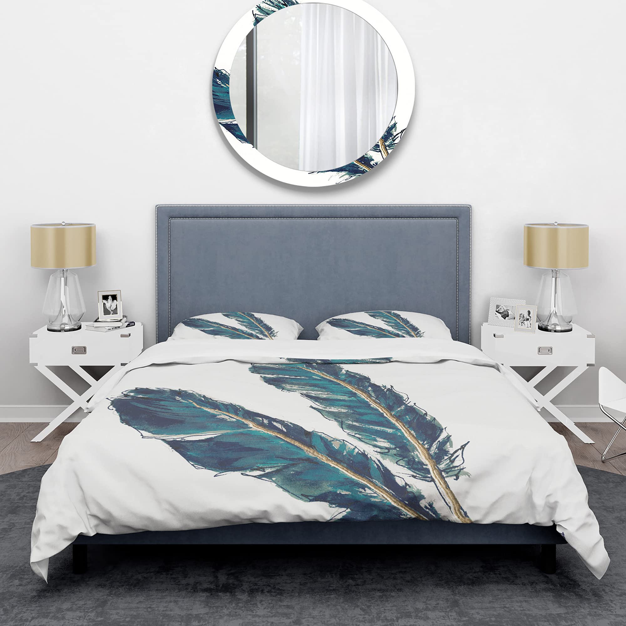 Bohemian Gold Feather Duvet Cover Set King - 3PC Animal Print Bedding for All Seasons
