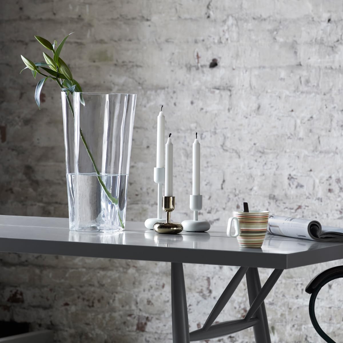 Iittala White Candle Holder - Modern Scandinavian Home Decor for Living Room, Bedroom & Dining Table Centerpiece