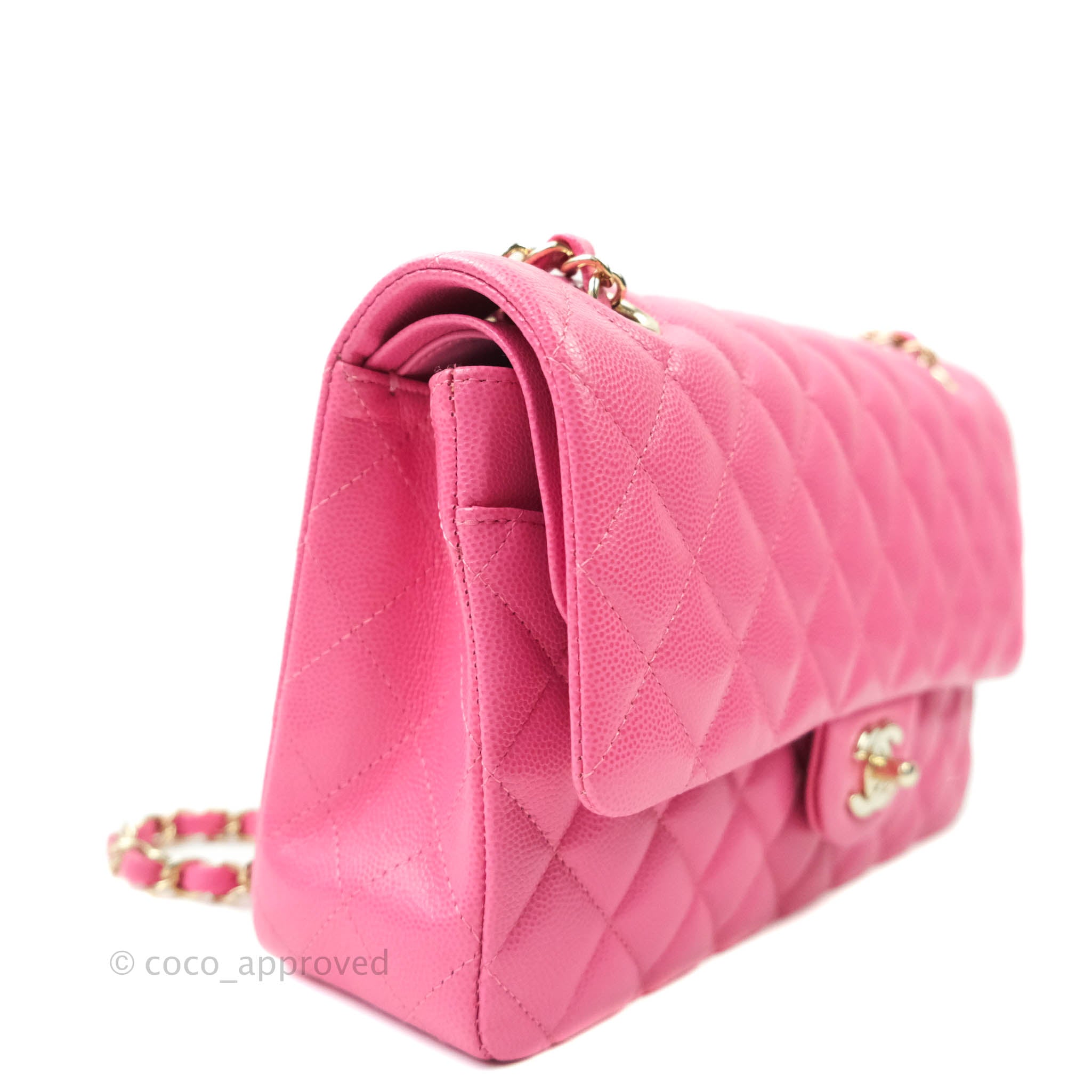 Chanel Classic Medium Double Flap Bag in Pink Caviar Leather with Gold Hardware - Perfect for Date Night & Special Occasions