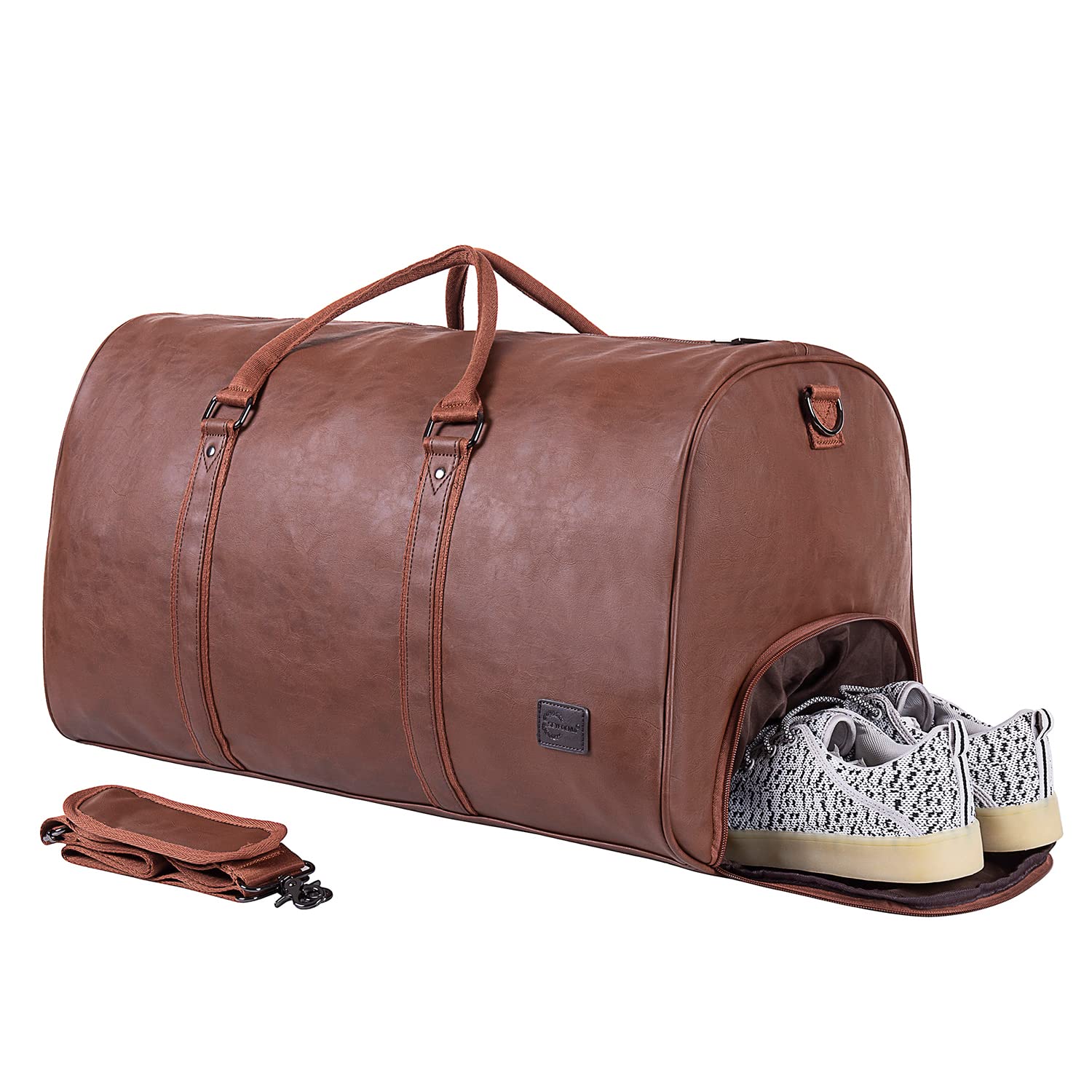 Premium Leather Travel Bag with Detachable Shoe Compartment | Waterproof Weekender Overnight Duffle | Spacious Carry-On Luggage for Men & Women (Brown) - Perfect for Business Trips, Gym, Weekend Getaways & Air Travel