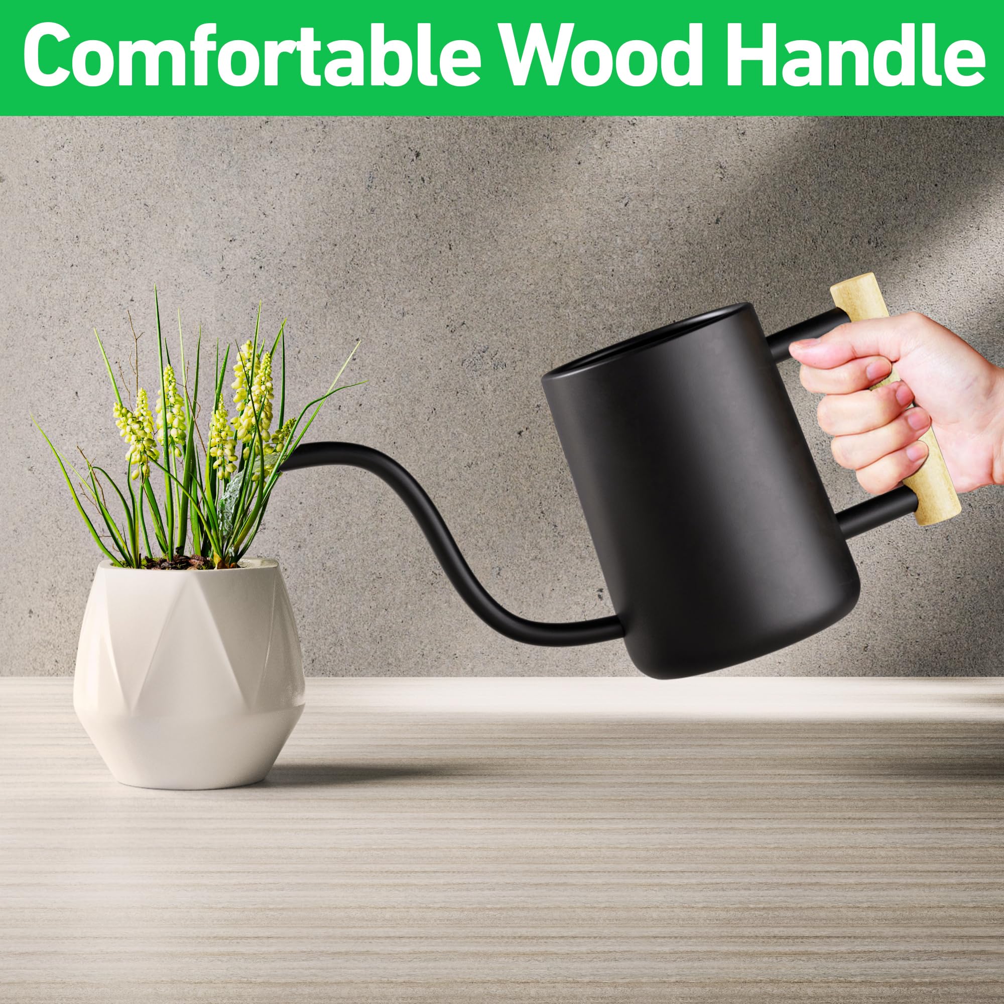 35oz Indoor Watering Can with Long Spout - Small Black Plant Watering Pot for Houseplants, Succulents & Herbs - Perfect for Home, Office & Garden Use